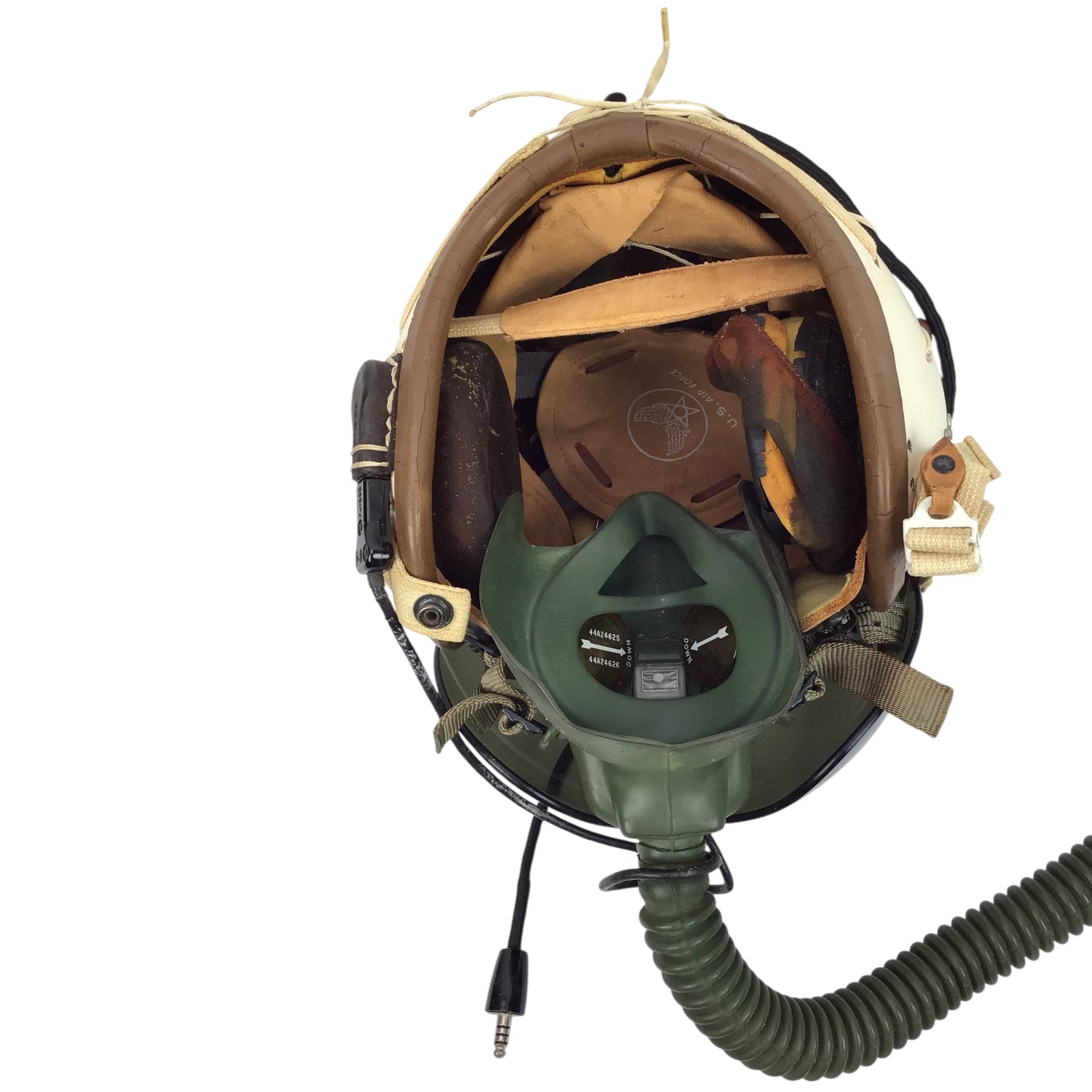 Early U.S. Vietnam War Jet Pilot Pittman Flight Helmet w/ Oxygen & Avionics and Air Force Markings