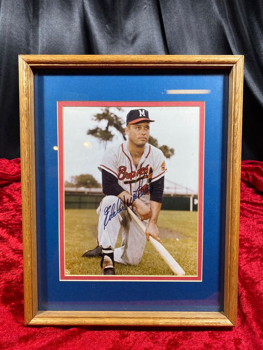 Eddie Matthews Autographed Photo 8x10 Framed Braves JSA Certified
