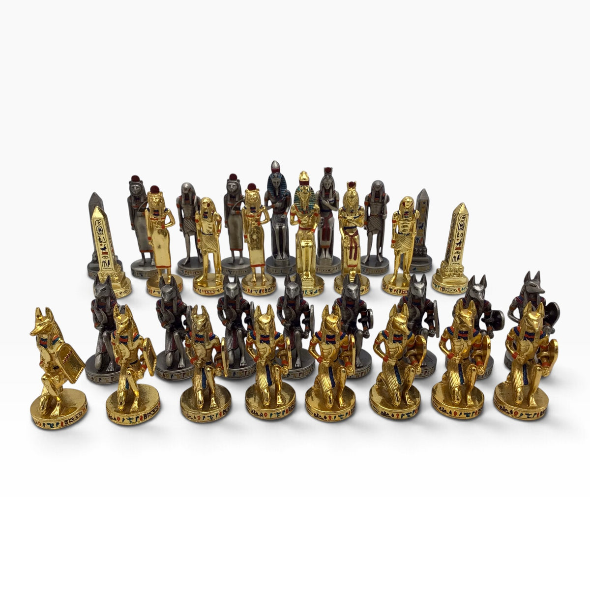 Egyptian Theme Cast Metal Chess Pieces – Gold & Silver