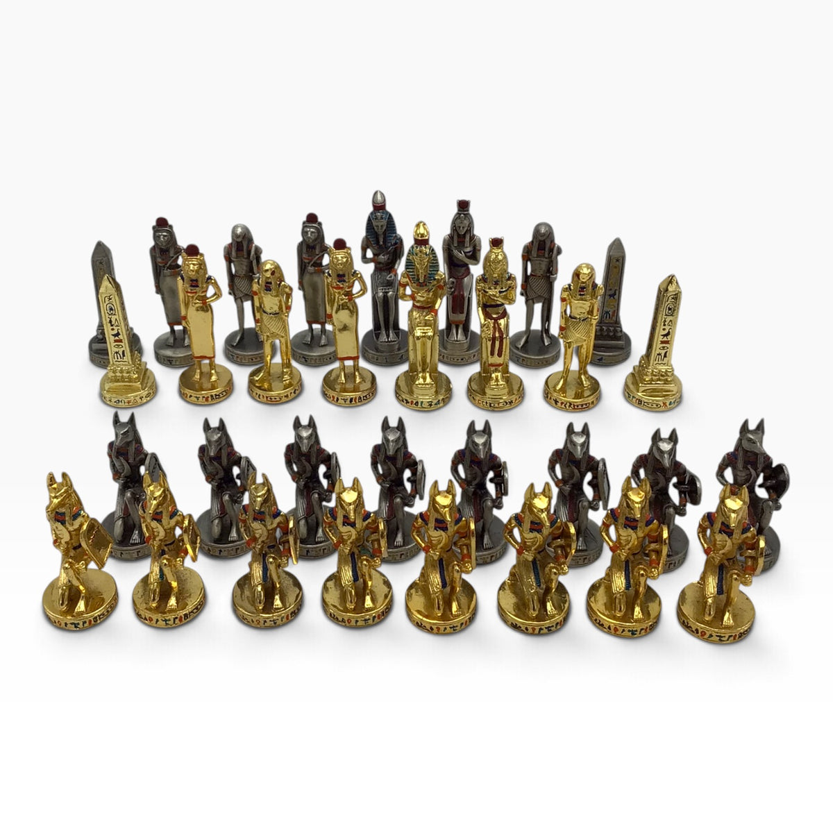 Egyptian Theme Cast Metal Chess Pieces – Gold & Silver