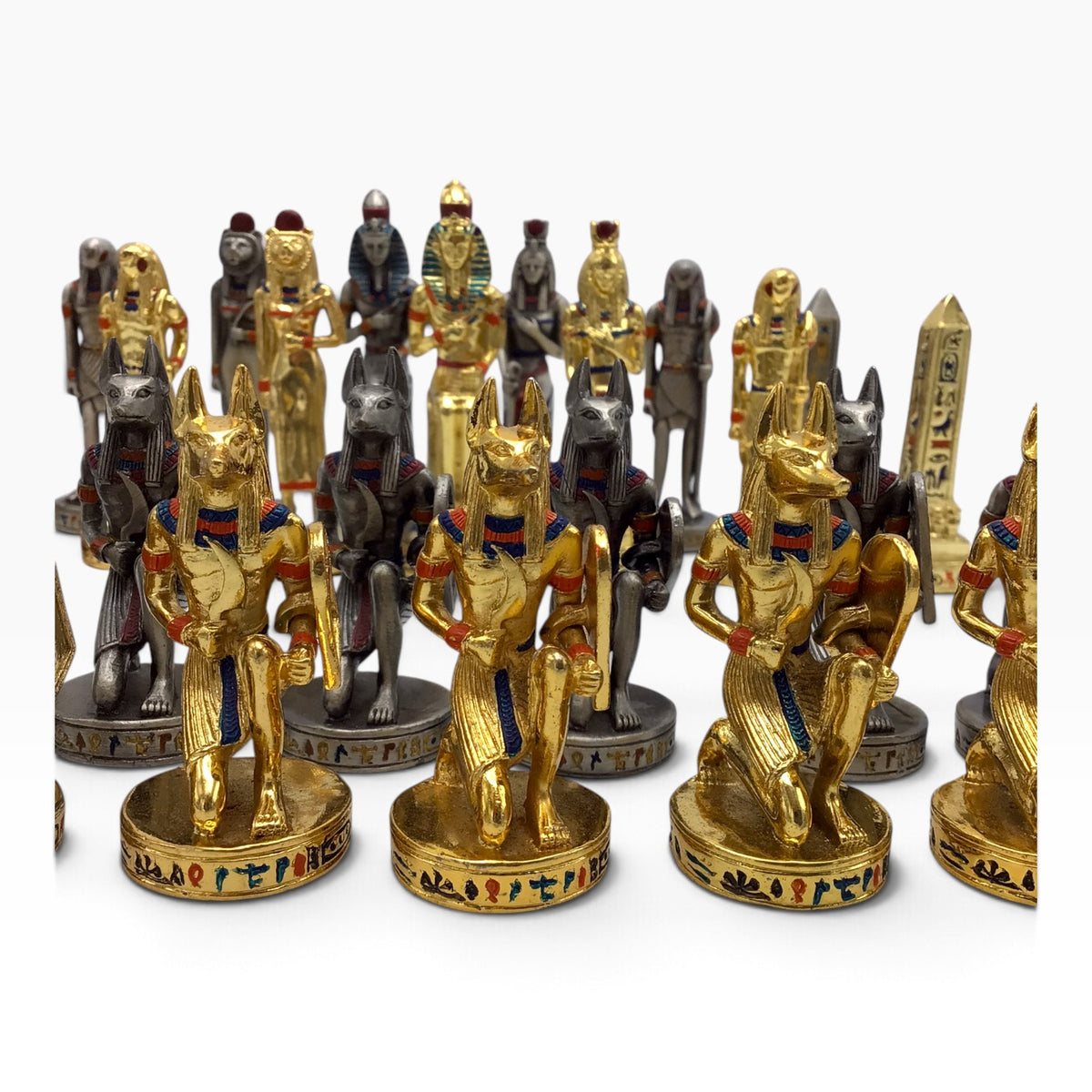 Egyptian Theme Cast Metal Chess Pieces – Gold & Silver