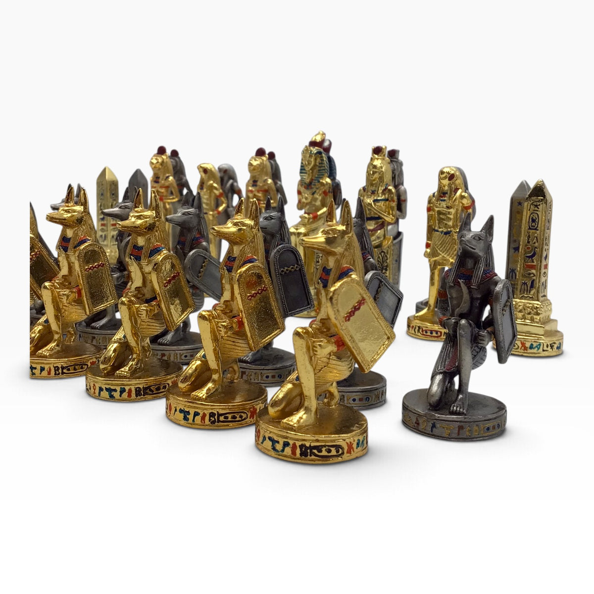 Egyptian Theme Cast Metal Chess Pieces – Gold & Silver