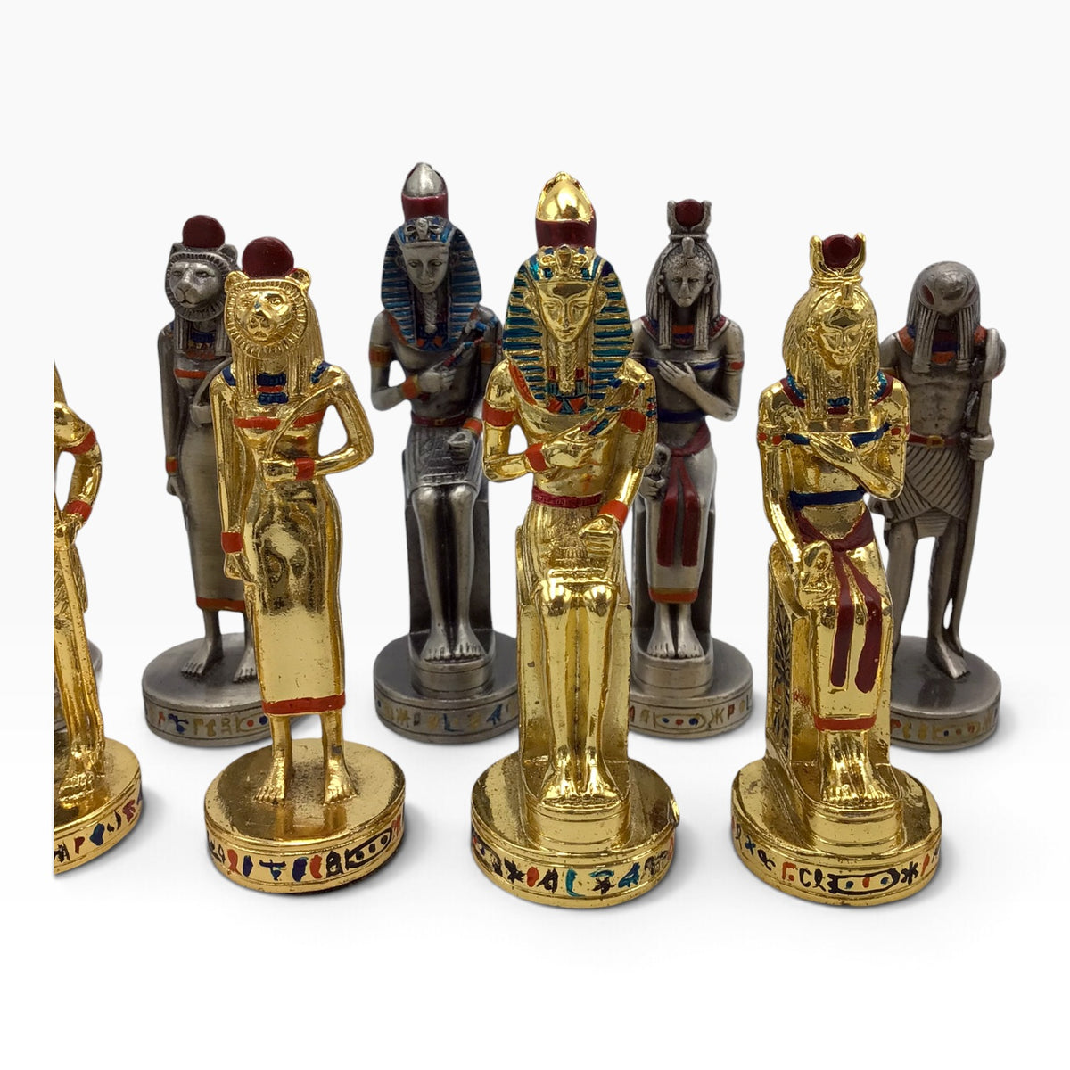 Egyptian Theme Cast Metal Chess Pieces – Gold & Silver
