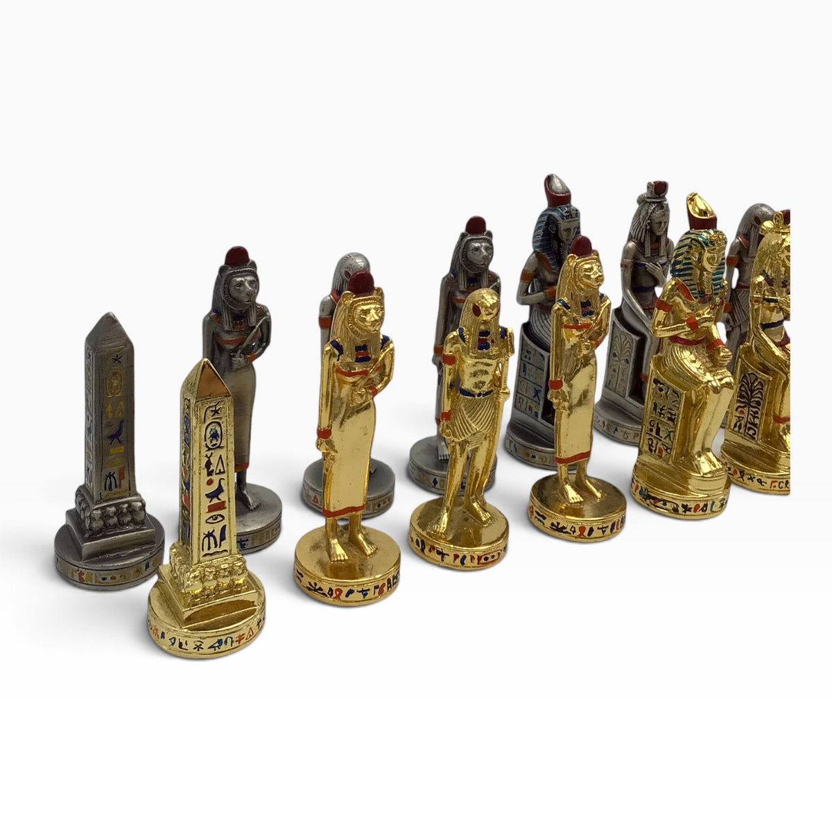 Egyptian Theme Cast Metal Chess Pieces – Gold & Silver