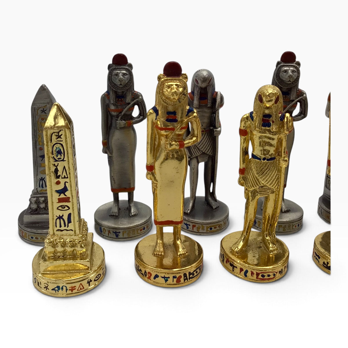 Egyptian Theme Cast Metal Chess Pieces – Gold & Silver