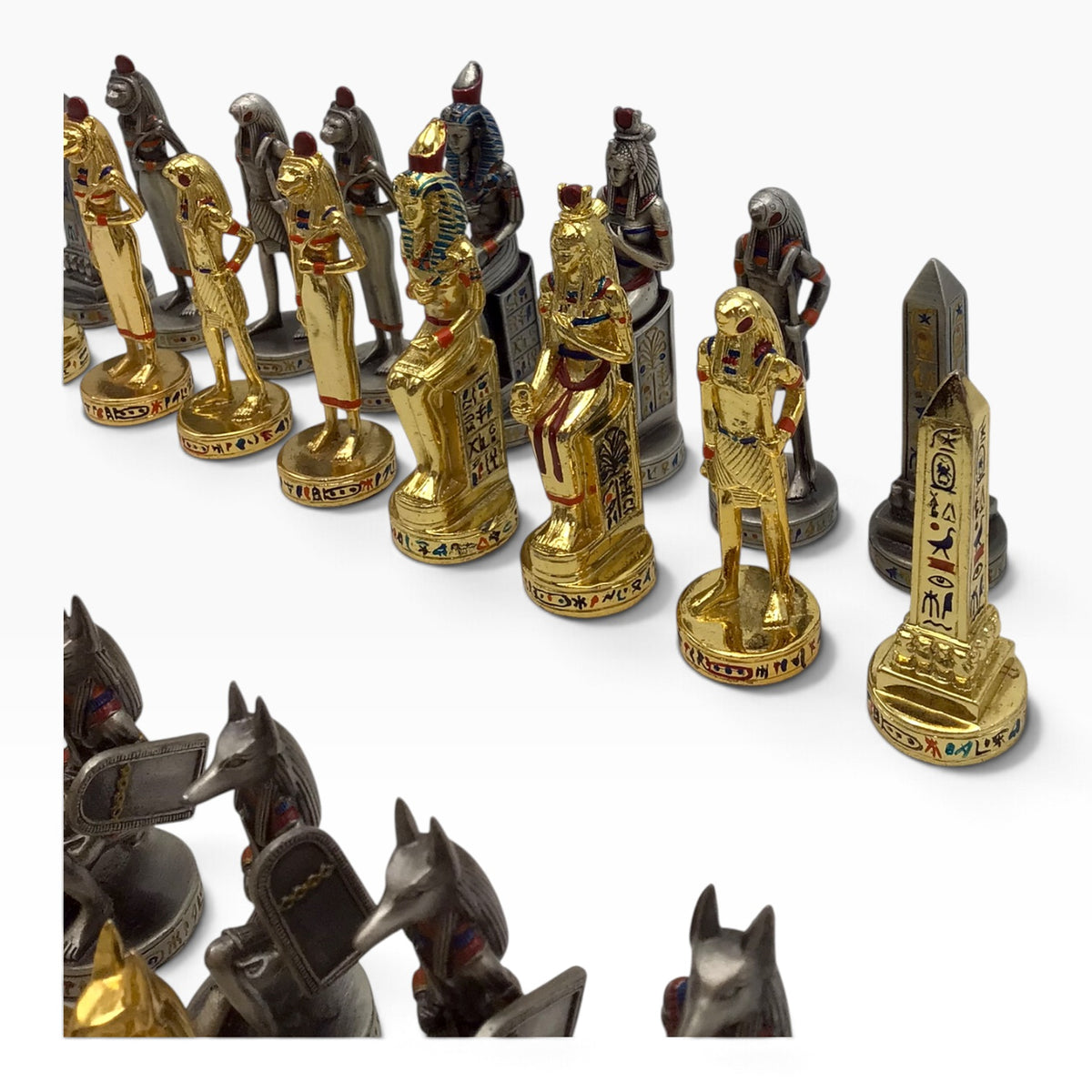 Egyptian Theme Cast Metal Chess Pieces – Gold & Silver