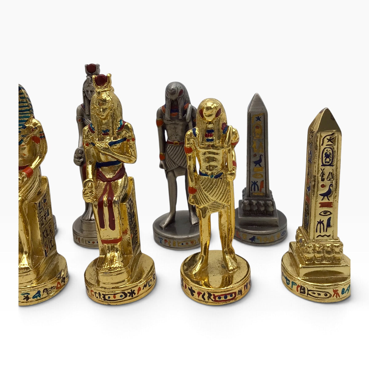 Egyptian Theme Cast Metal Chess Pieces – Gold & Silver