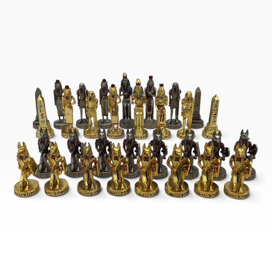 Egyptian Theme Cast Metal Chess Pieces – Gold & Silver