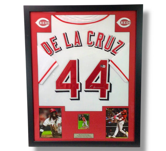 Elly De La Cruz Signed Custom Framed Jersey w/ Beckett Cert & Topps Refractor RC Card