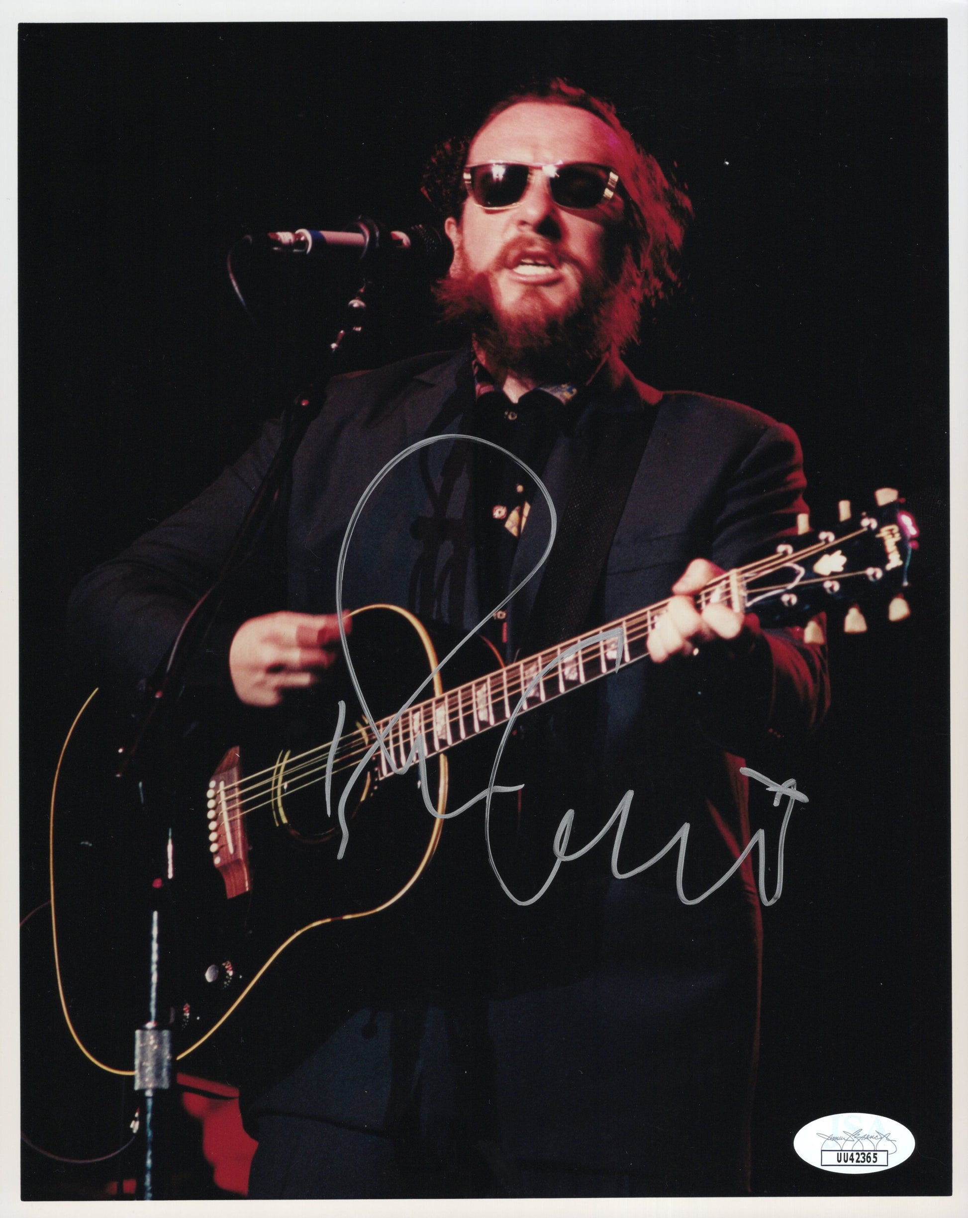 Elvis Costello Signed Photo 8x10, Elvis Costello Autograph Playing Guitar on Stage, Unique Photo, JSA and PSA Letter Double Certified Authentic UU42365