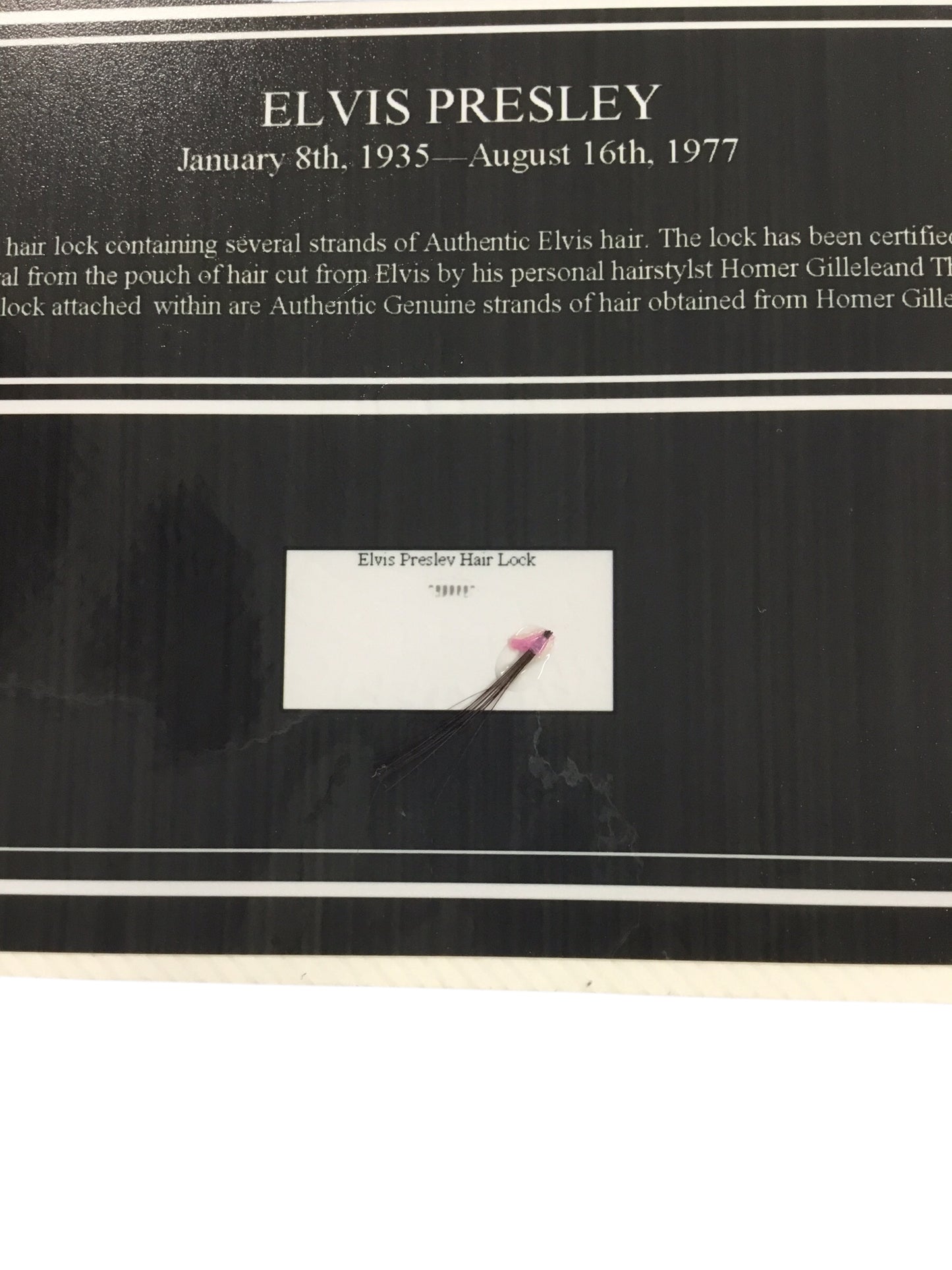 Elvis Presley Display Hair Lock with Certificate of Authenticity