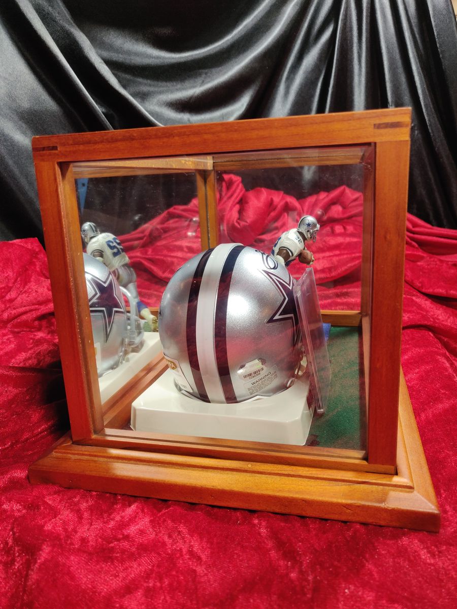 Emmitt Smith Cowboys Autographed Mini Helmet Shadowbox w/ Card and Figure