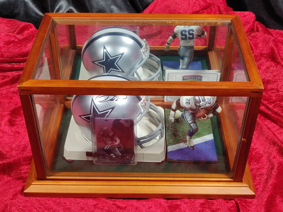 Emmitt Smith Cowboys Autographed Mini Helmet Shadowbox w/ Card and Figure