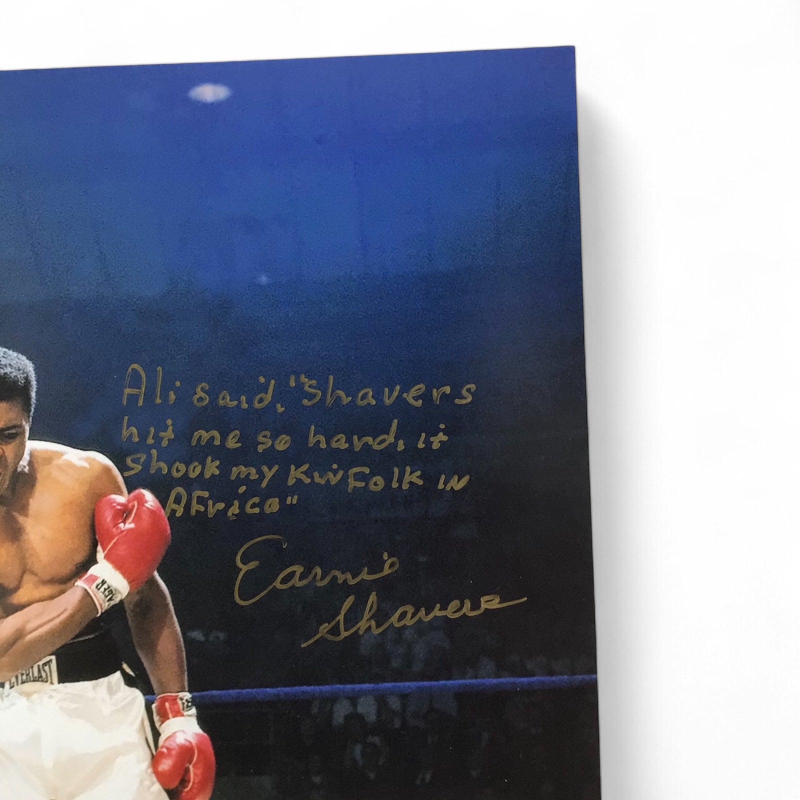 Ernie Shavers Autographed Color Photo with Inscription – Double Certified