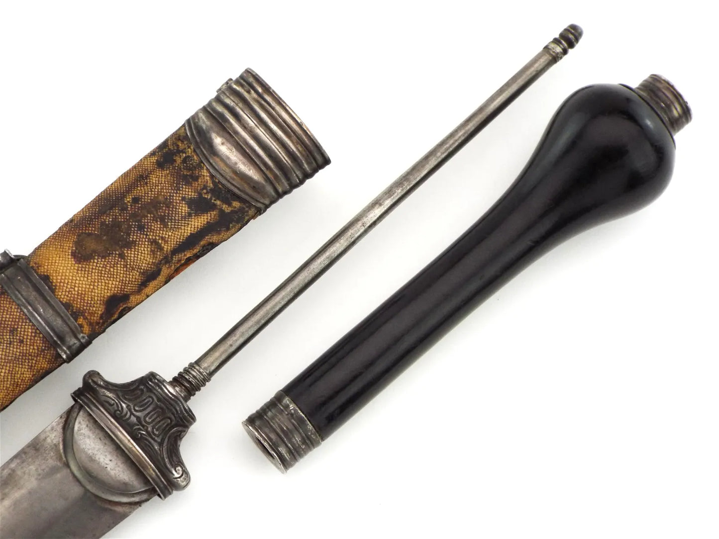 Exceedingly Rare French Plug Bayonet w/ Reversible Handle & Scabbard, 17th–18th C Rev War