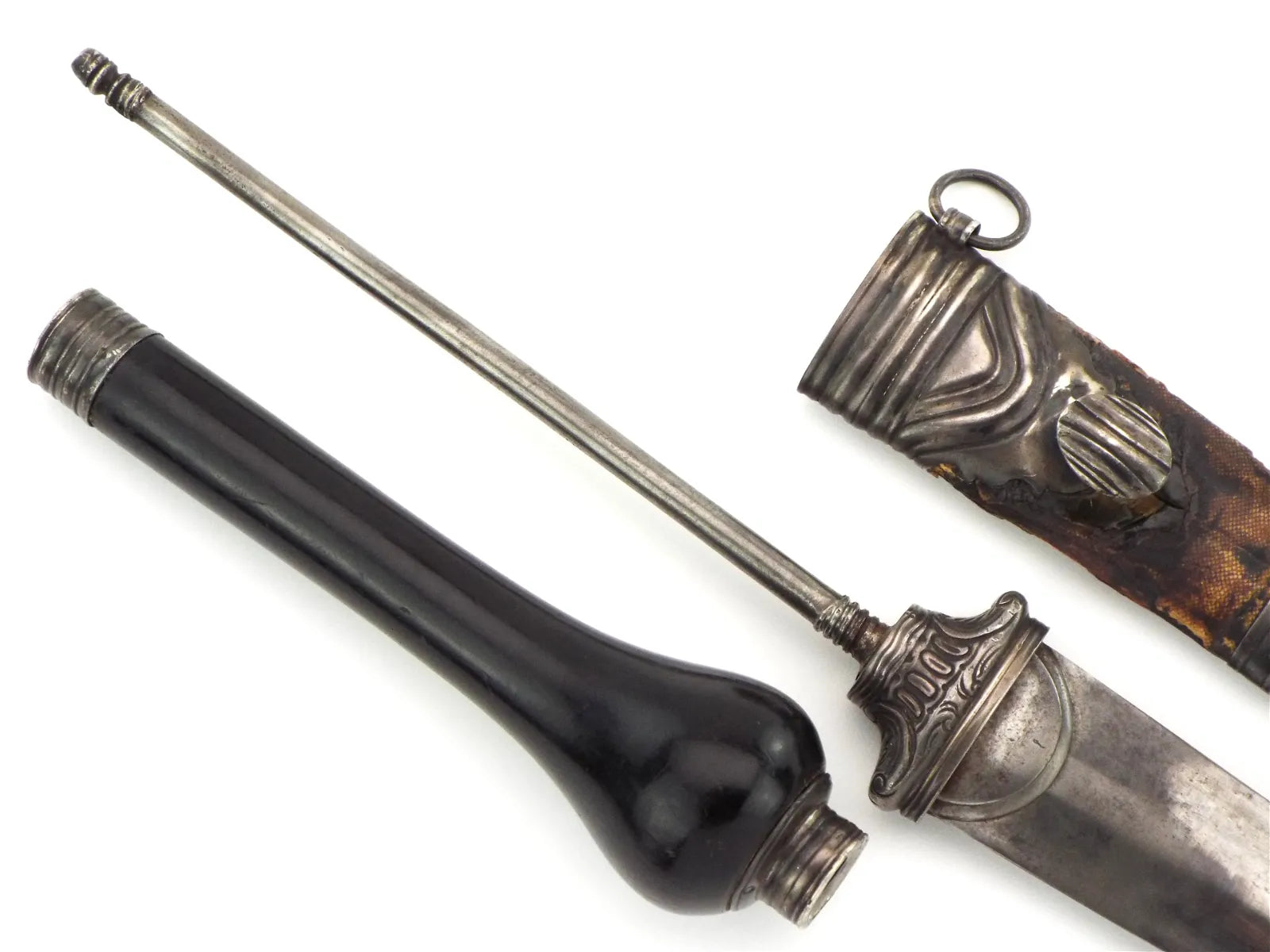 Exceedingly Rare French Plug Bayonet w/ Reversible Handle & Scabbard, 17th–18th C Rev War