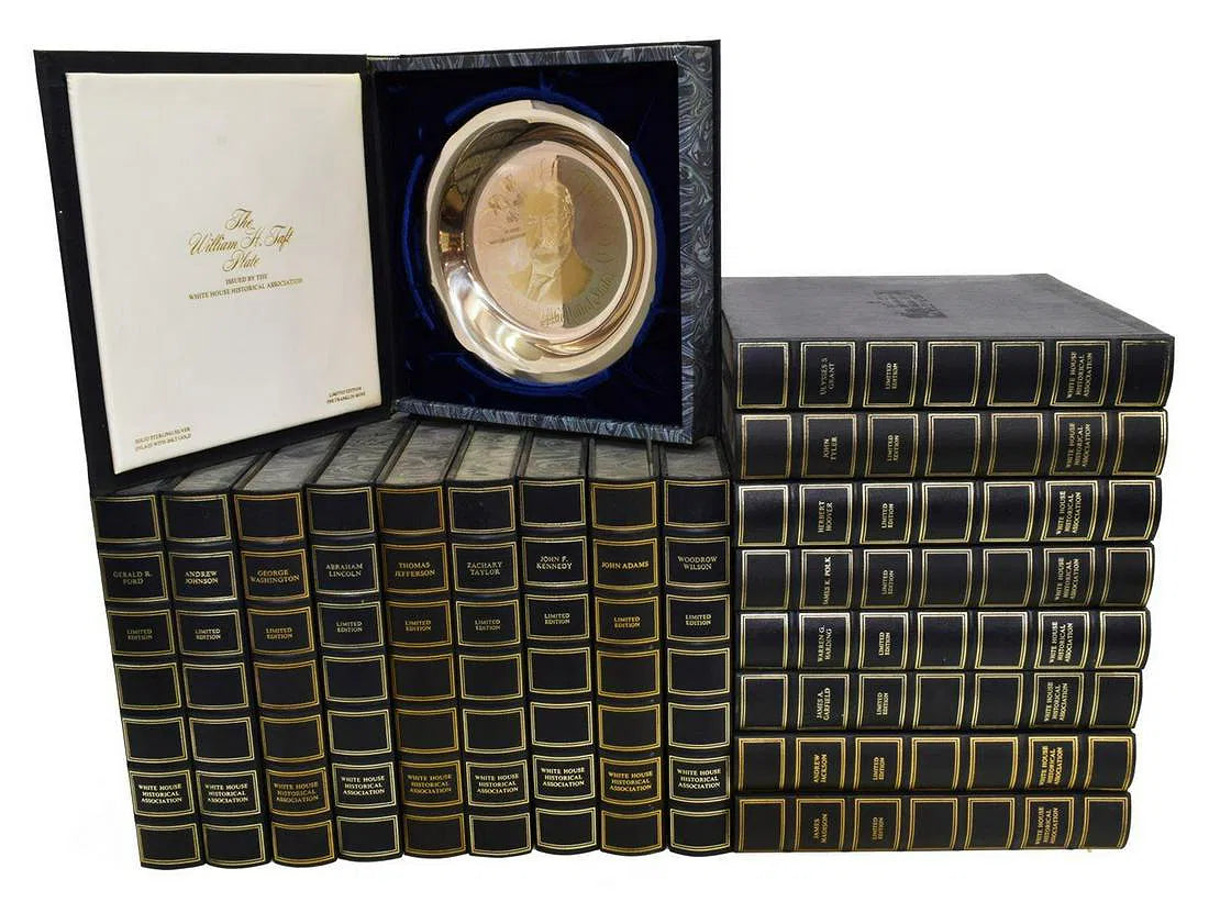 Exceptional Collection of Franklin Mint Sterling Silver Presidential Commemorative Plates - 24kt Gold Inlay - Complete with COAs & Original Boxes