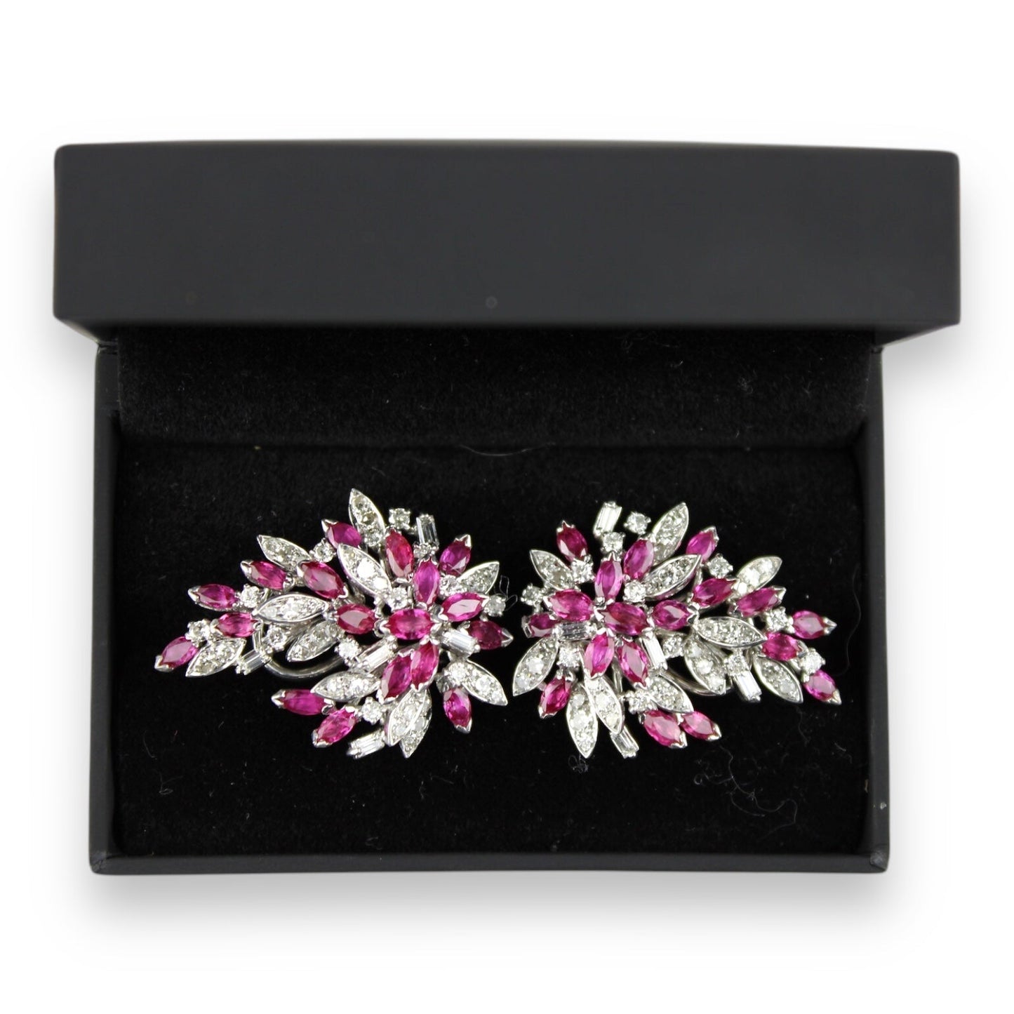 Exquisite Ruby & Diamond Earrings in 14kt White Gold - Estate Jewelry