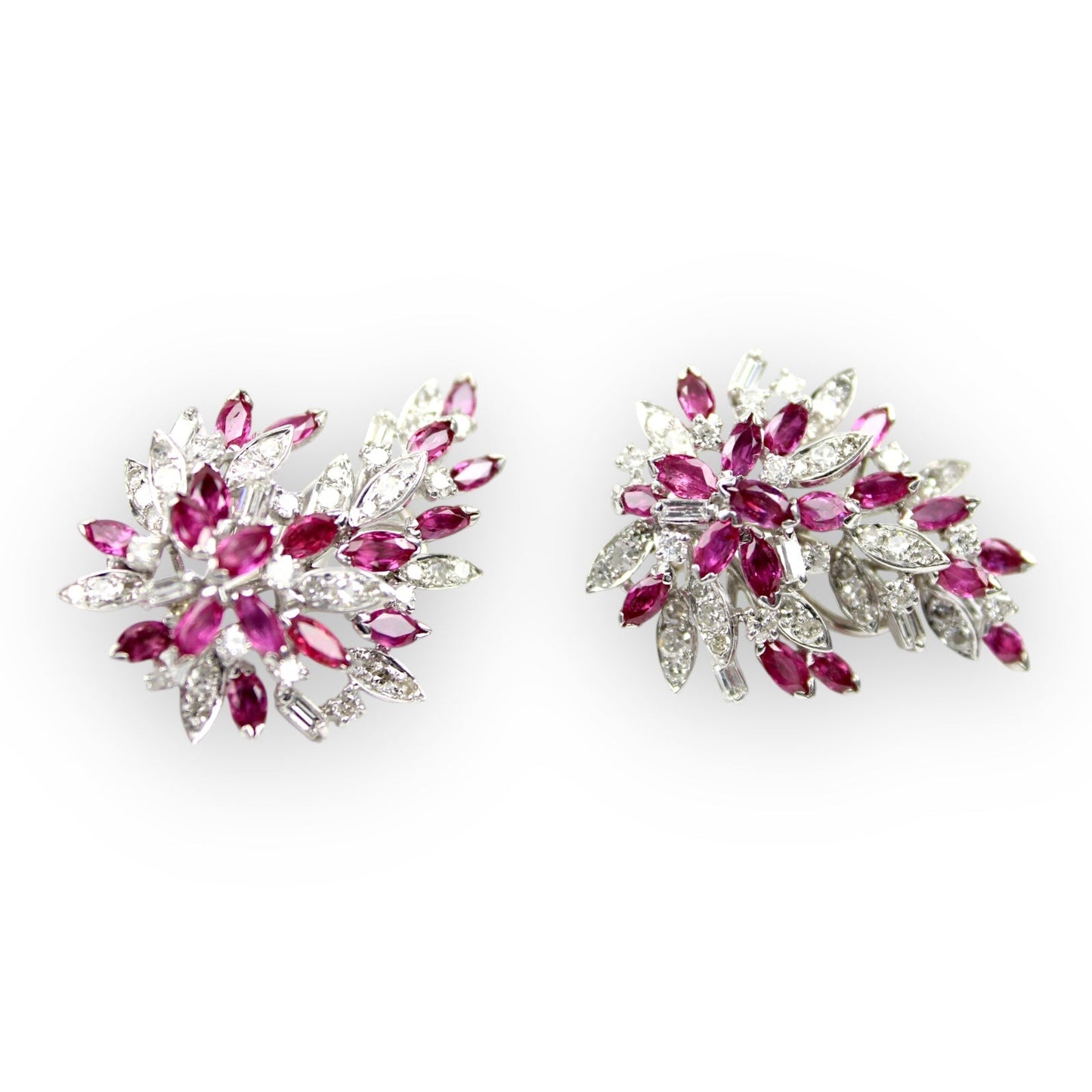 Exquisite Ruby & Diamond Earrings in 14kt White Gold - Estate Jewelry