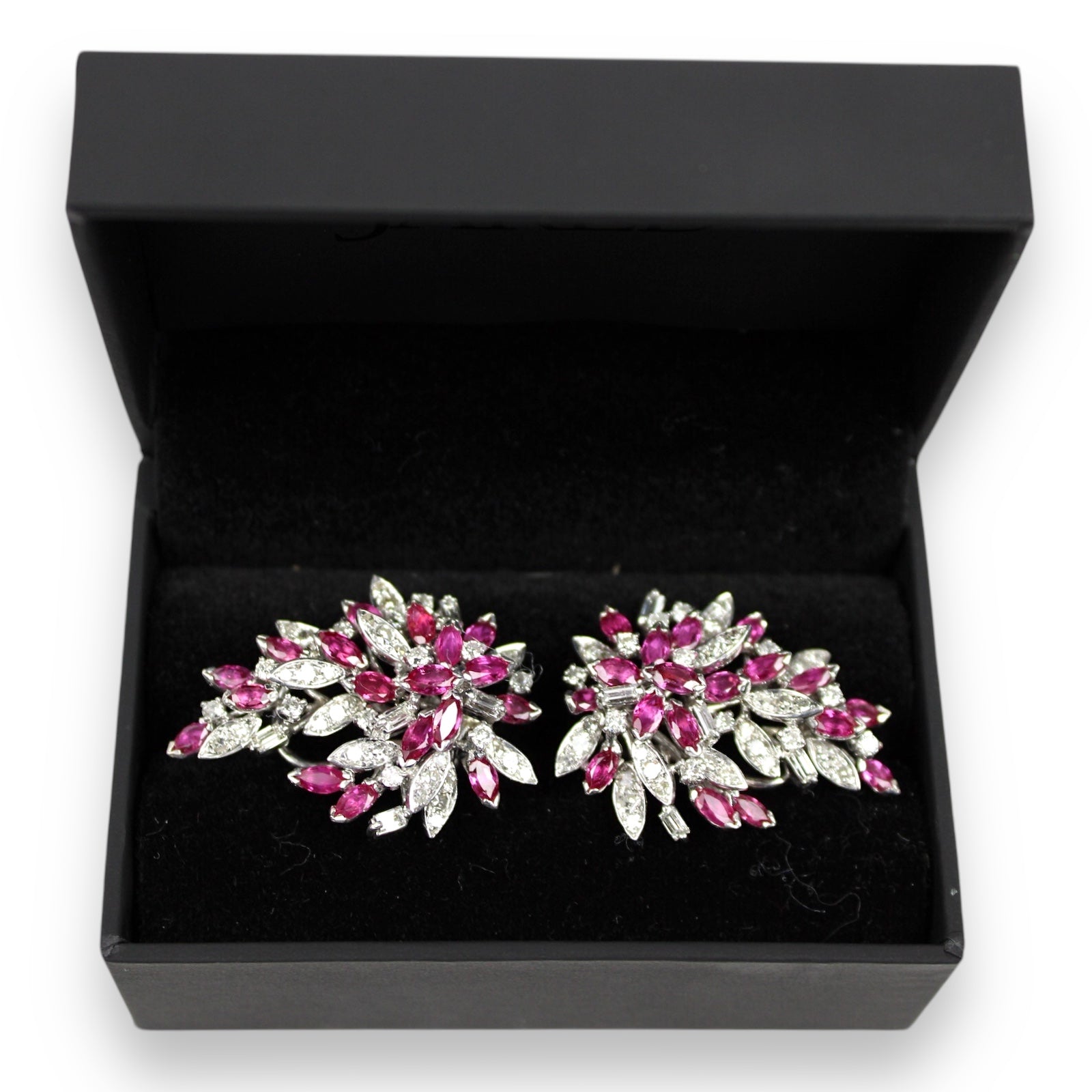 Exquisite Ruby & Diamond Earrings in 14kt White Gold - Estate Jewelry