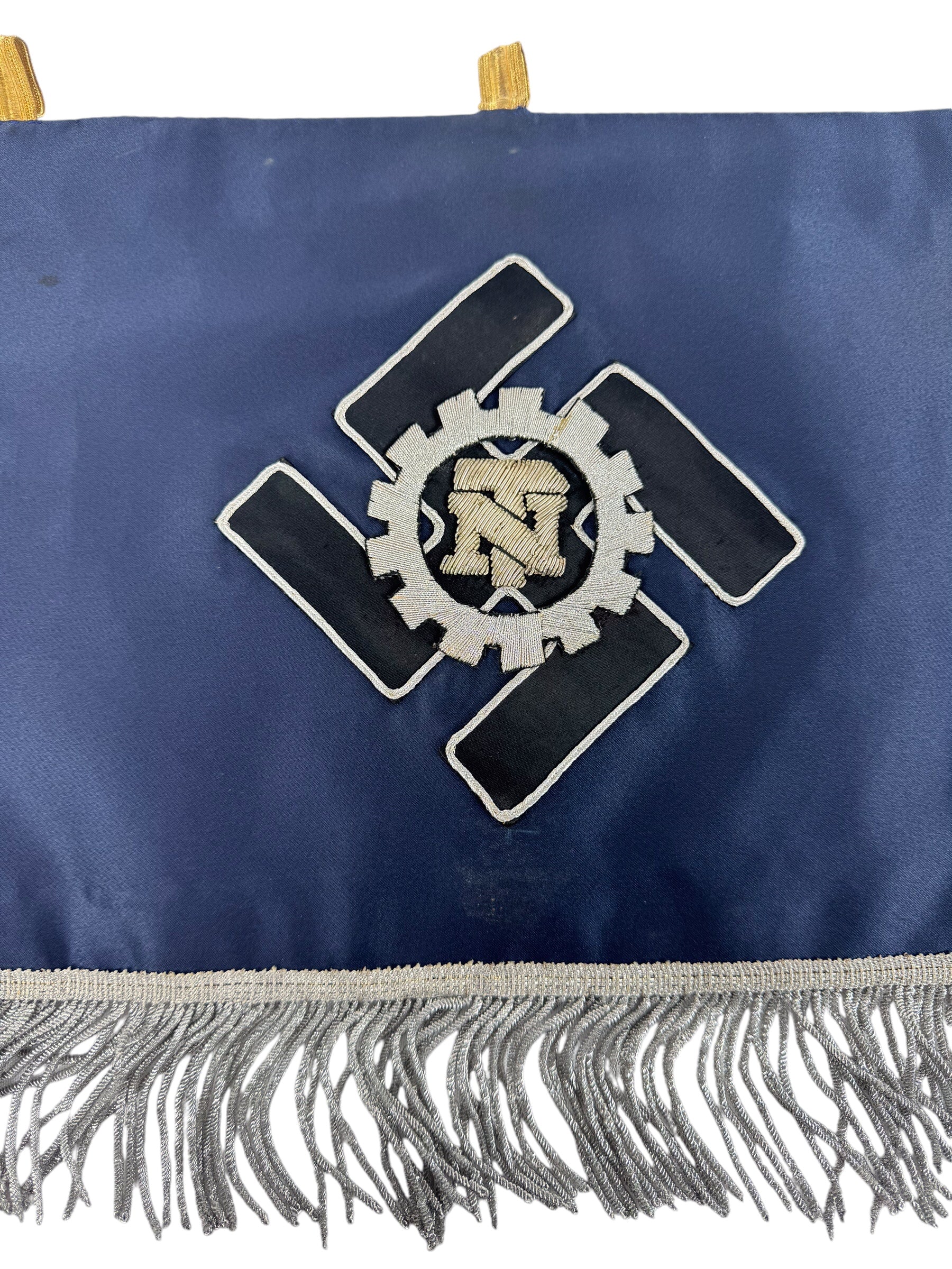 Extremely Rare German WW2 Teno Deputy Chief Erich Hampe Senior Officer Command Flag / Trumpet Banner Double Sided in Silver and Gold Thread