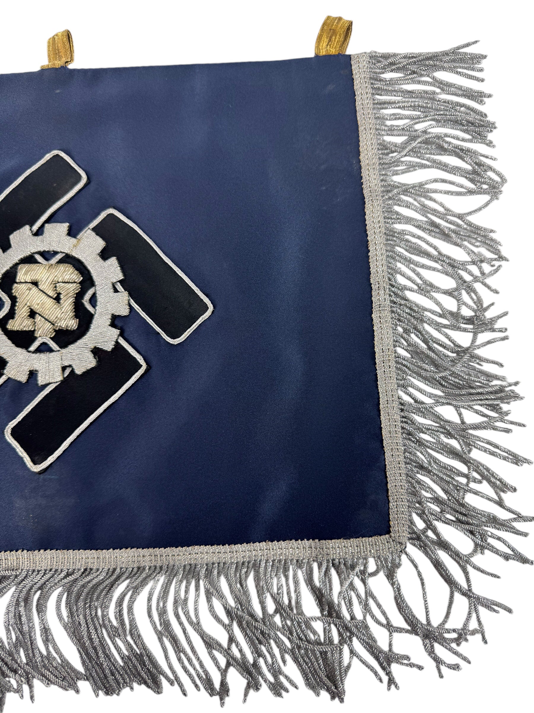 Extremely Rare German WW2 Teno Deputy Chief Erich Hampe Senior Officer Command Flag / Trumpet Banner Double Sided in Silver and Gold Thread