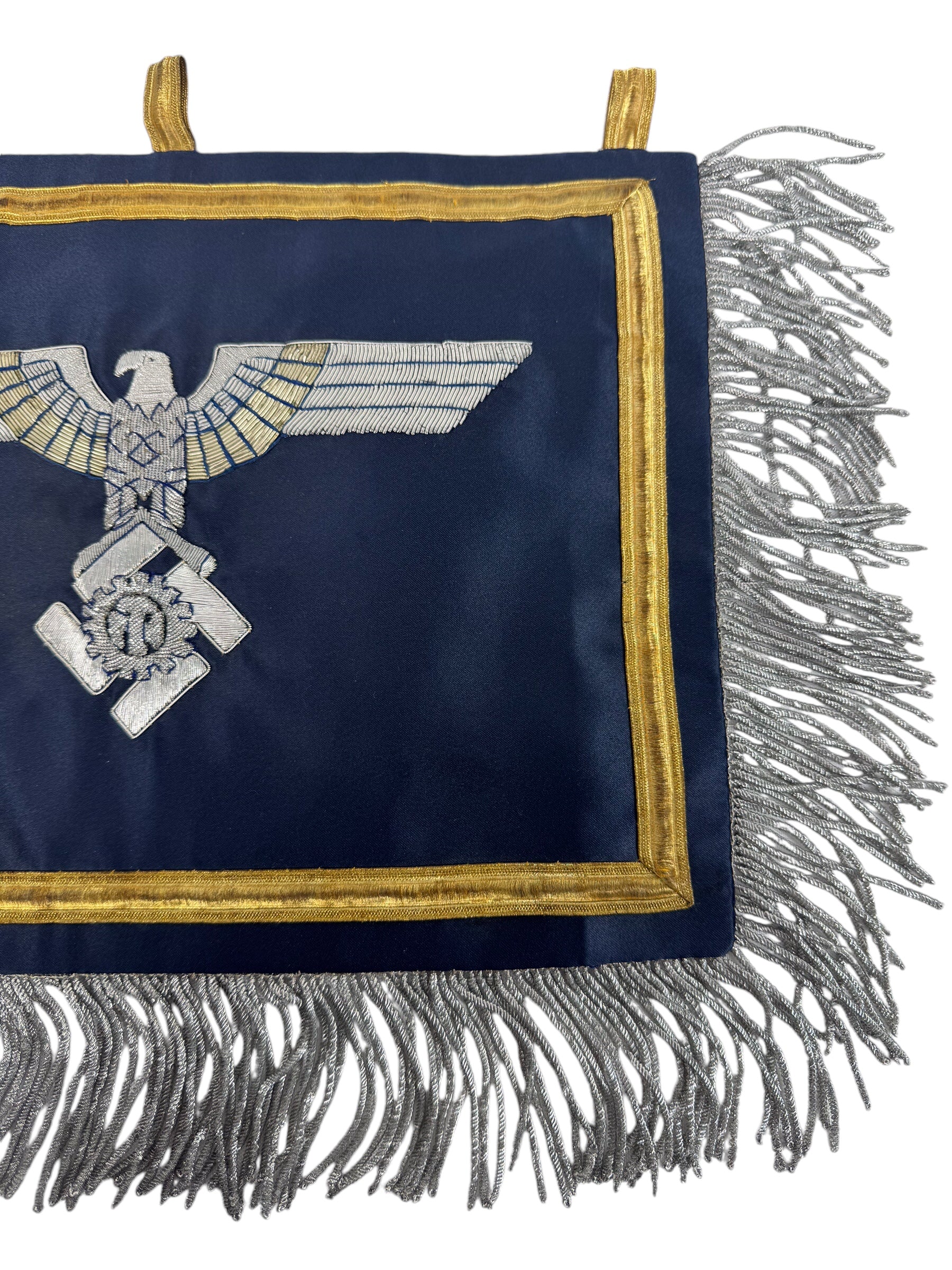 Extremely Rare German WW2 Teno Deputy Chief Erich Hampe Senior Officer Command Flag / Trumpet Banner Double Sided in Silver and Gold Thread