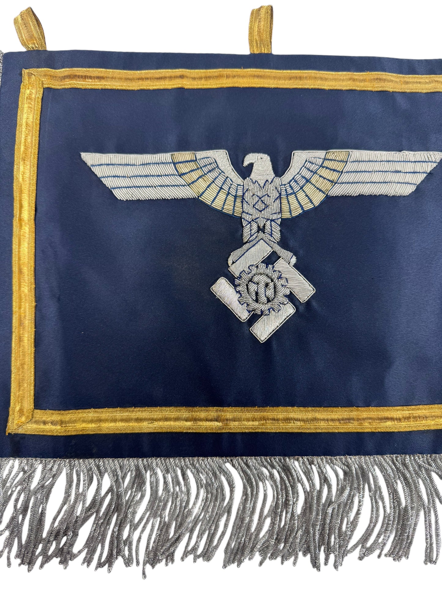Extremely Rare German WW2 Teno Deputy Chief Erich Hampe Senior Officer Command Flag / Trumpet Banner Double Sided in Silver and Gold Thread