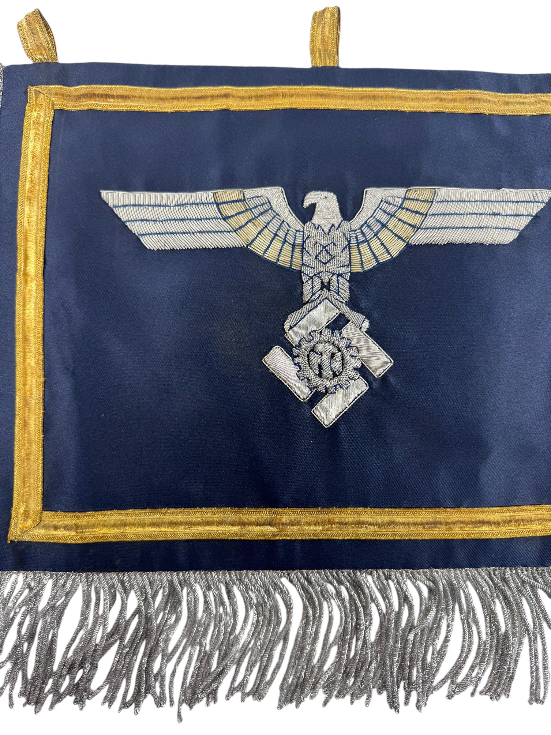 Extremely Rare German WW2 Teno Deputy Chief Erich Hampe Senior Officer Command Flag / Trumpet Banner Double Sided in Silver and Gold Thread