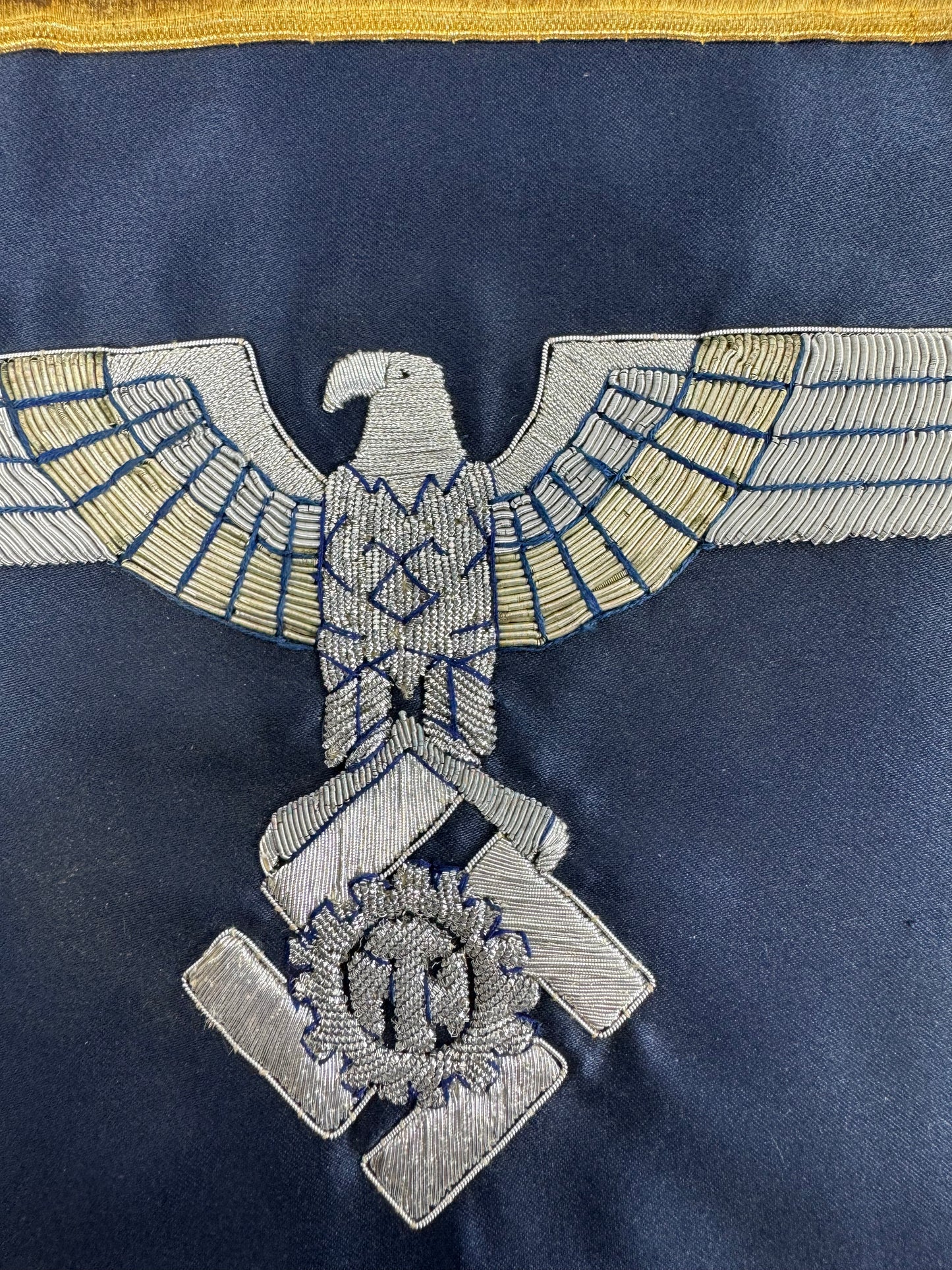 Extremely Rare German WW2 Teno Deputy Chief Erich Hampe Senior Officer Command Flag / Trumpet Banner Double Sided in Silver and Gold Thread