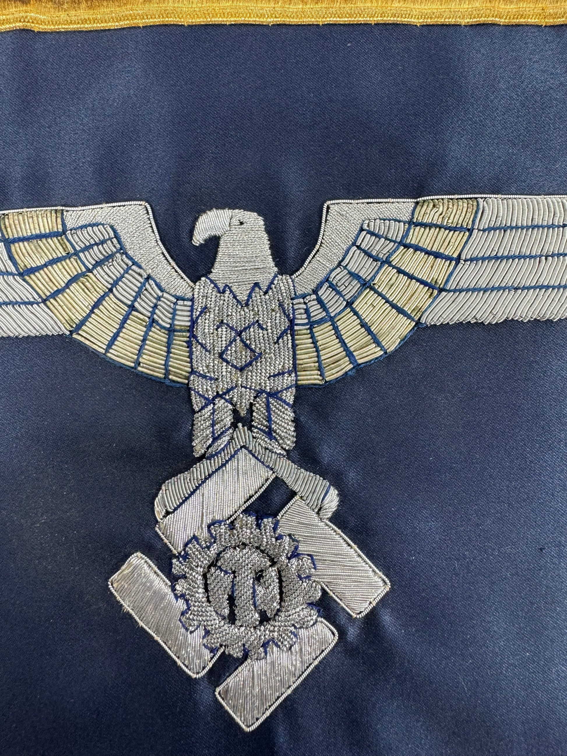 Extremely Rare German WW2 Teno Deputy Chief Erich Hampe Senior Officer Command Flag / Trumpet Banner Double Sided in Silver and Gold Thread