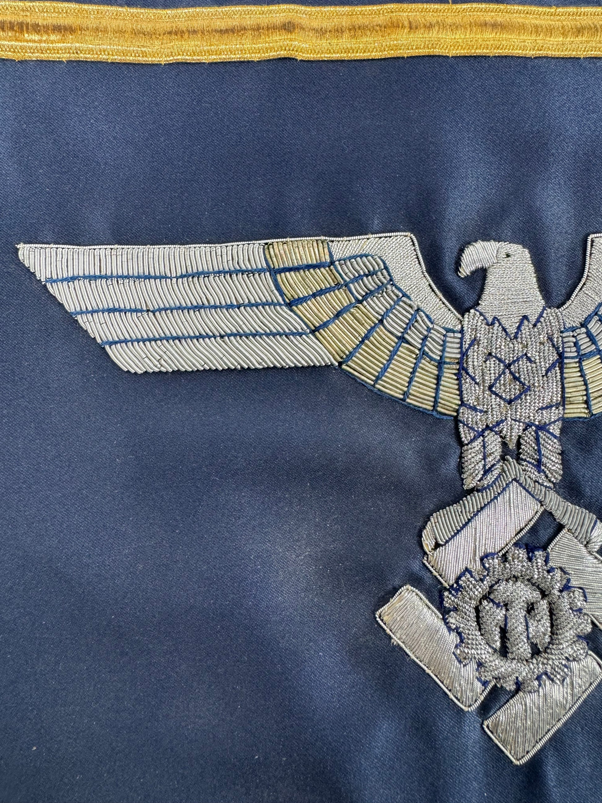 Extremely Rare German WW2 Teno Deputy Chief Erich Hampe Senior Officer Command Flag / Trumpet Banner Double Sided in Silver and Gold Thread
