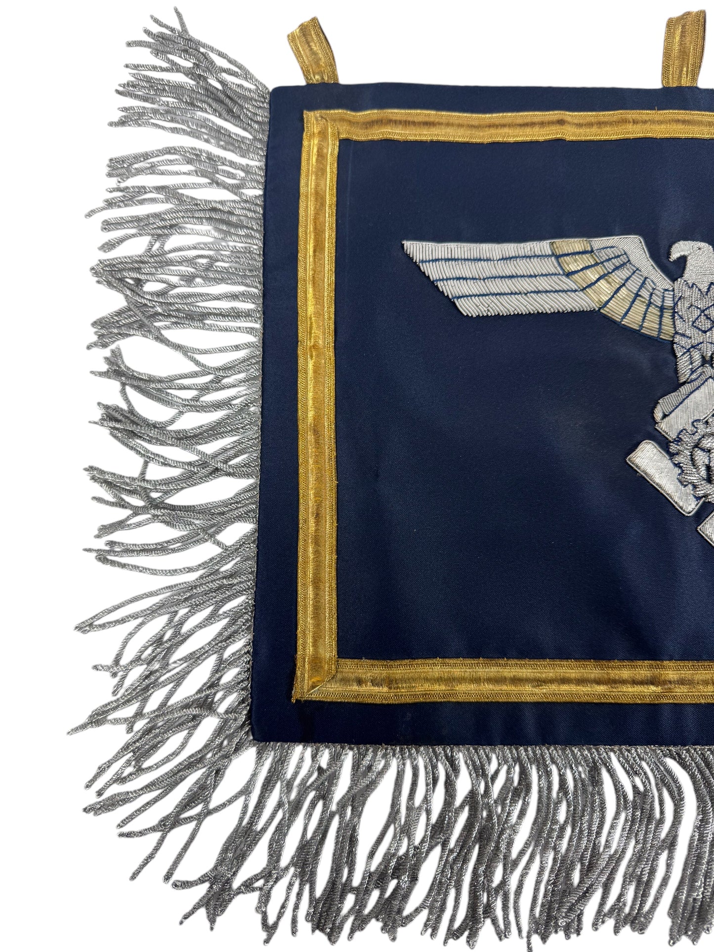 Extremely Rare German WW2 Teno Deputy Chief Erich Hampe Senior Officer Command Flag / Trumpet Banner Double Sided in Silver and Gold Thread