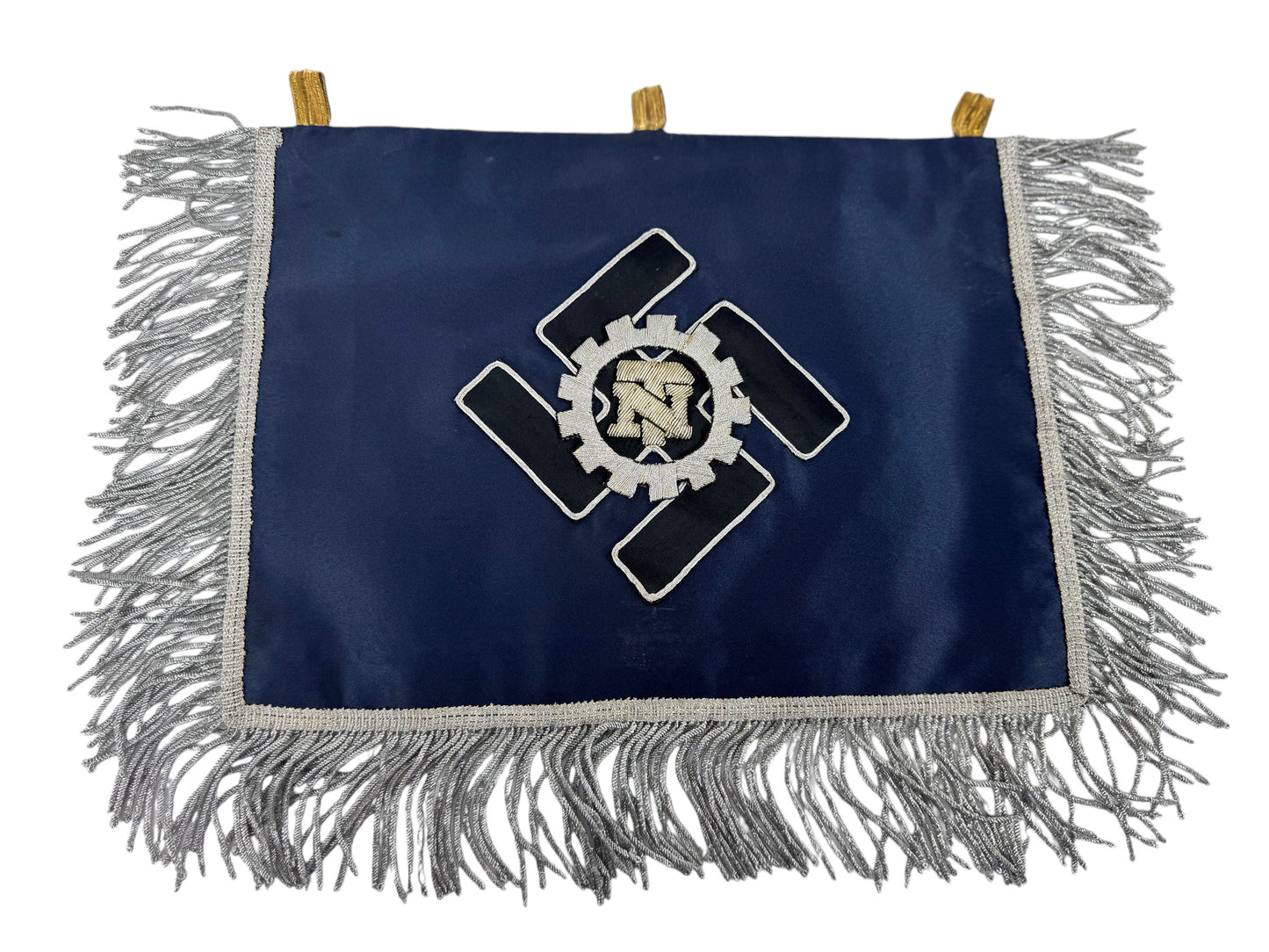 Extremely Rare German WW2 Teno Deputy Chief Erich Hampe Senior Officer Command Flag / Trumpet Banner Double Sided in Silver and Gold Thread