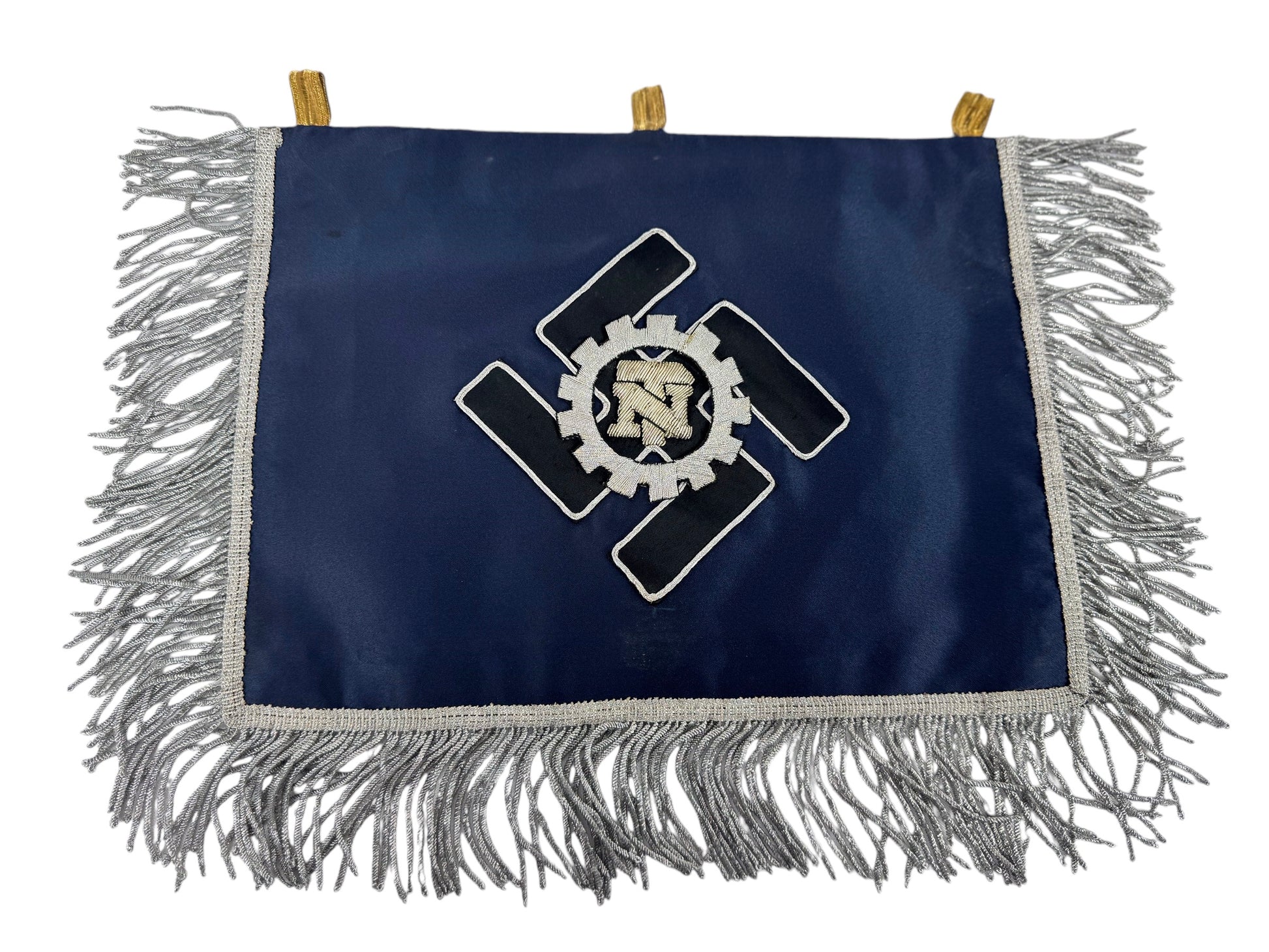 Extremely Rare German WW2 Teno Deputy Chief Erich Hampe Senior Officer Command Flag / Trumpet Banner Double Sided in Silver and Gold Thread