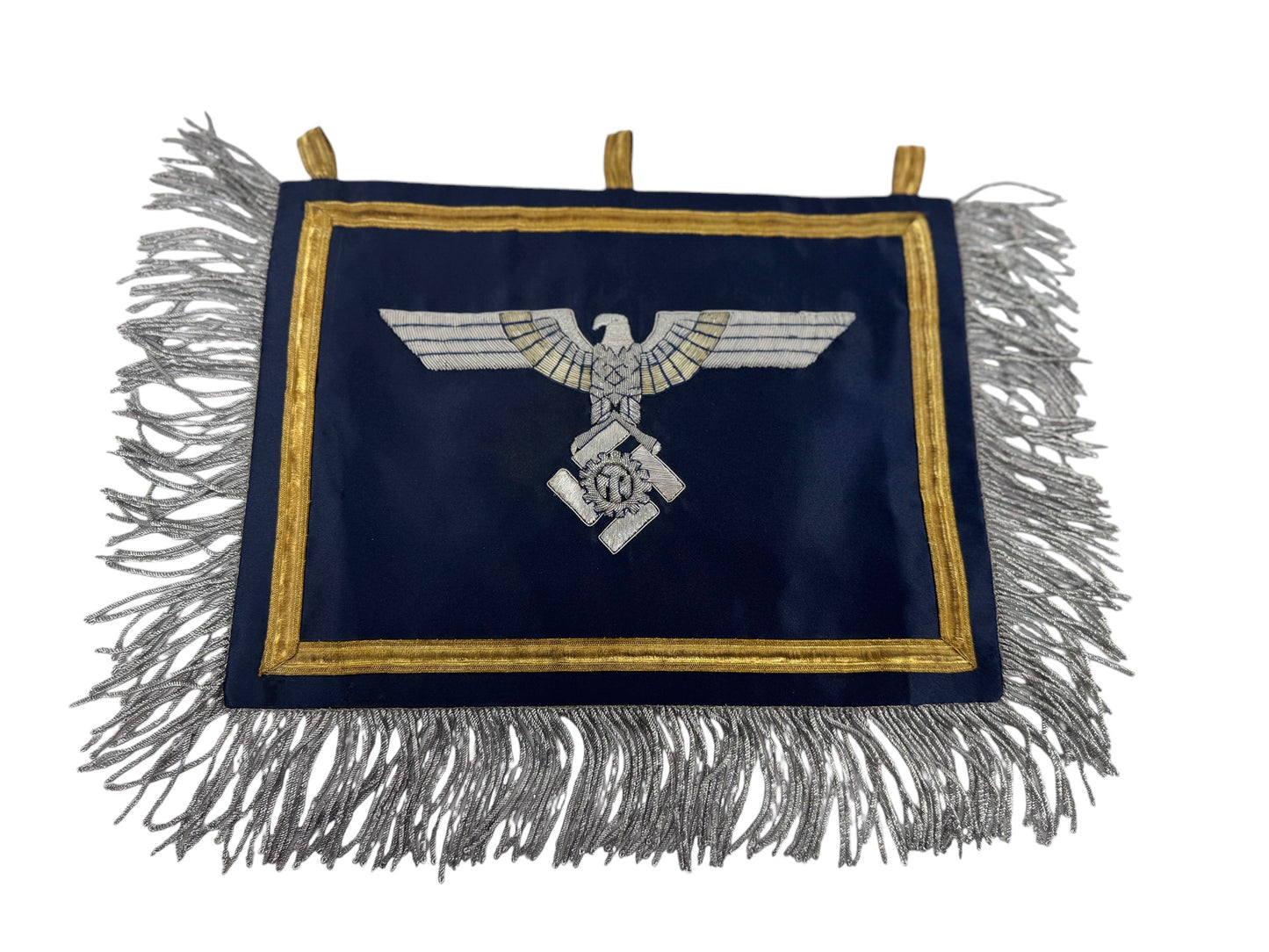 Extremely Rare German WW2 Teno Deputy Chief Erich Hampe Senior Officer Command Flag / Trumpet Banner Double Sided in Silver and Gold Thread