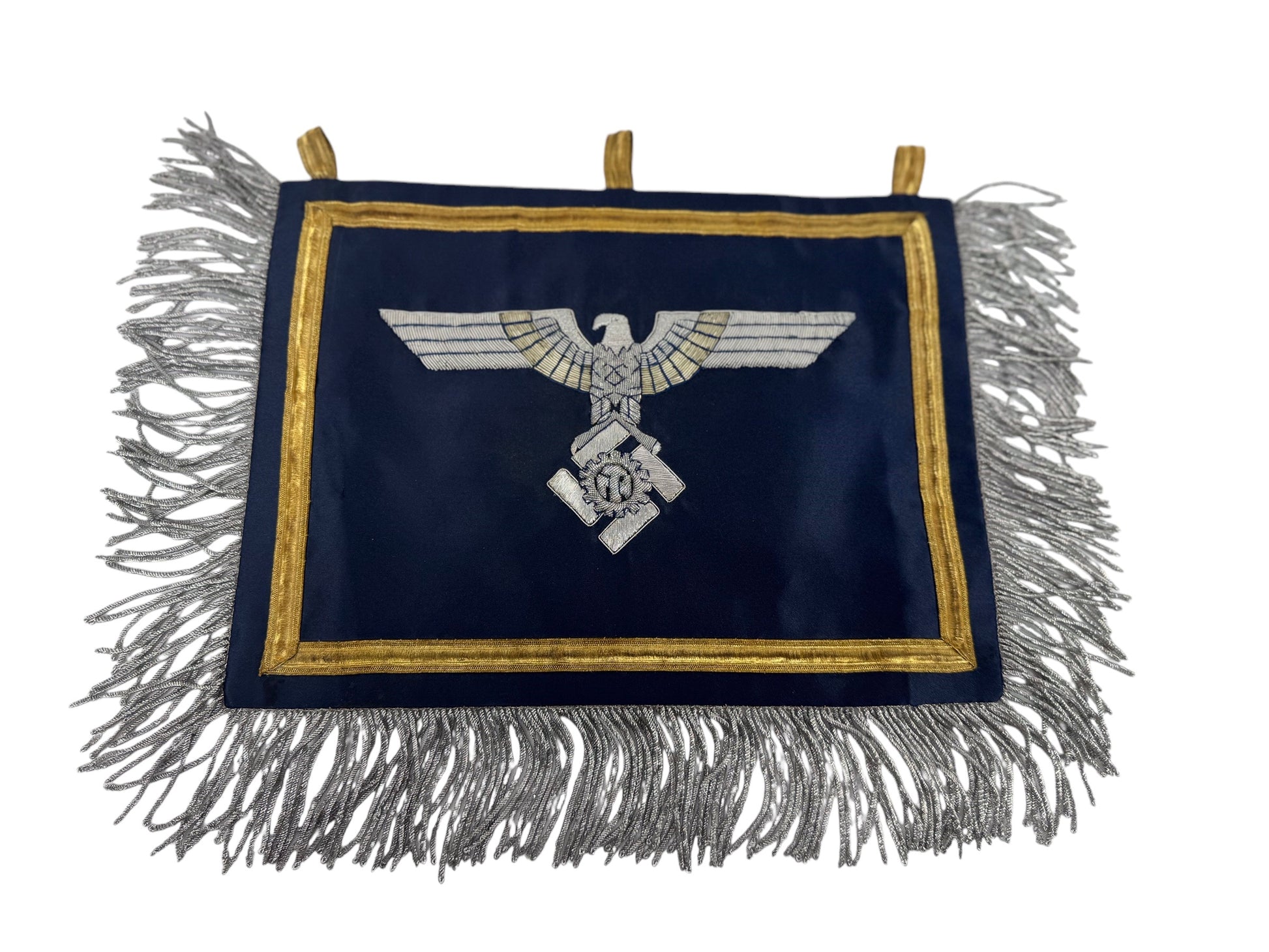 Extremely Rare German WW2 Teno Deputy Chief Erich Hampe Senior Officer Command Flag / Trumpet Banner Double Sided in Silver and Gold Thread
