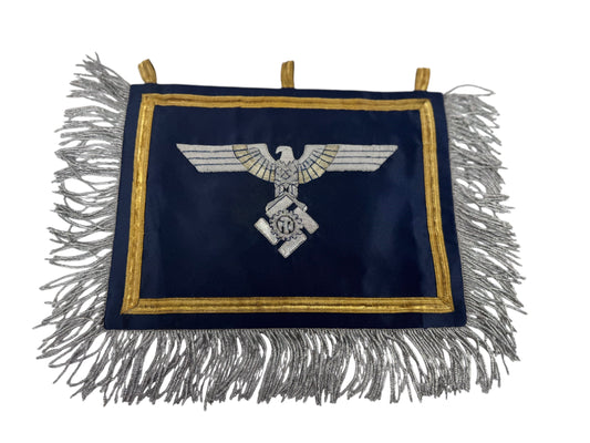 Extremely Rare German WW2 Teno Deputy Chief Erich Hampe Senior Officer Command Flag / Trumpet Banner Double Sided in Silver and Gold Thread