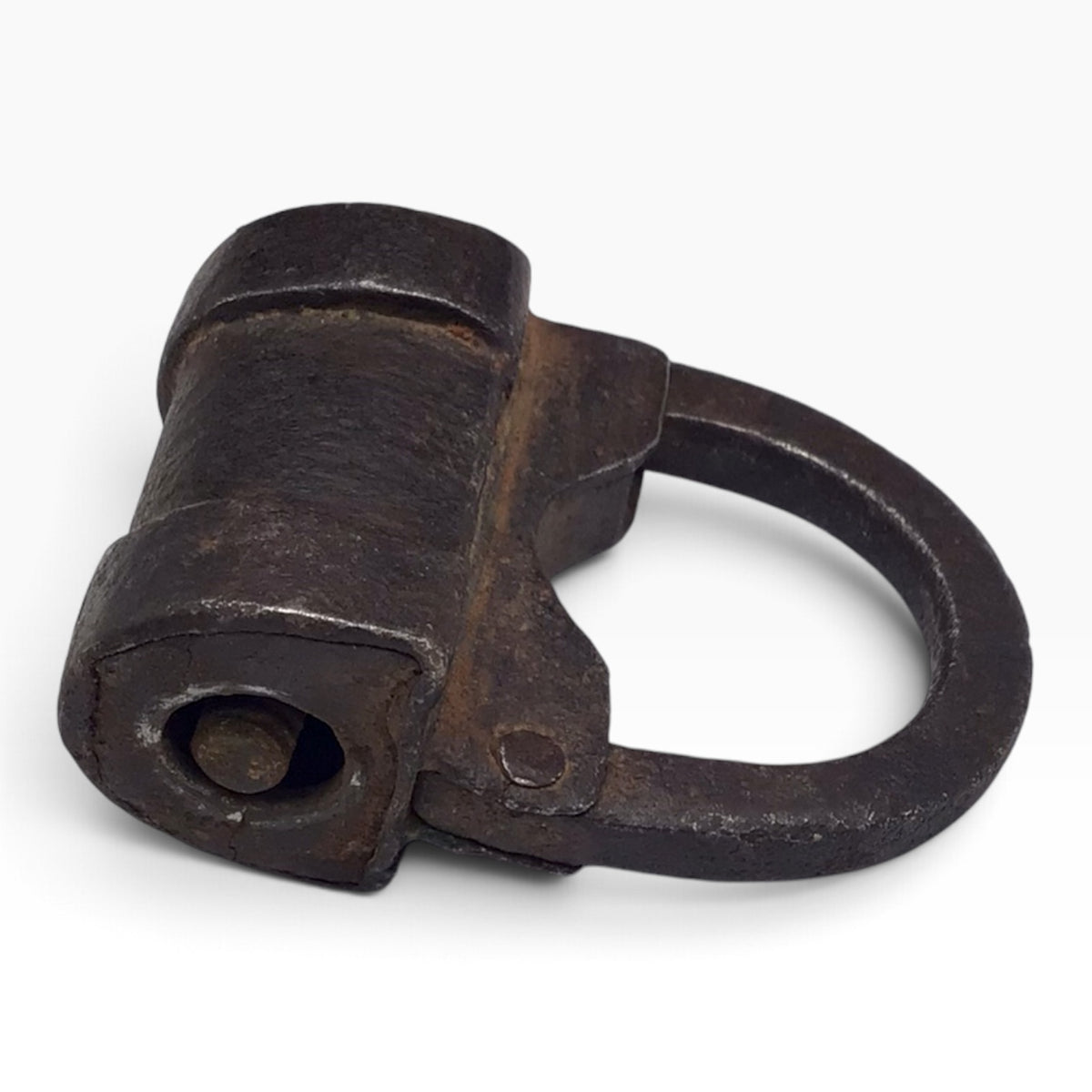 Antique Iron Barrel Padlock with Threaded Screw-Type Key