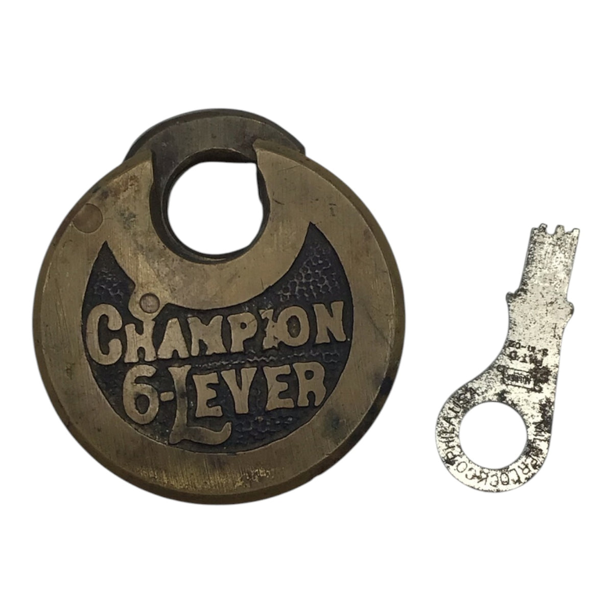 Antique Champion 6-Lever Pancake Lock w/ Key