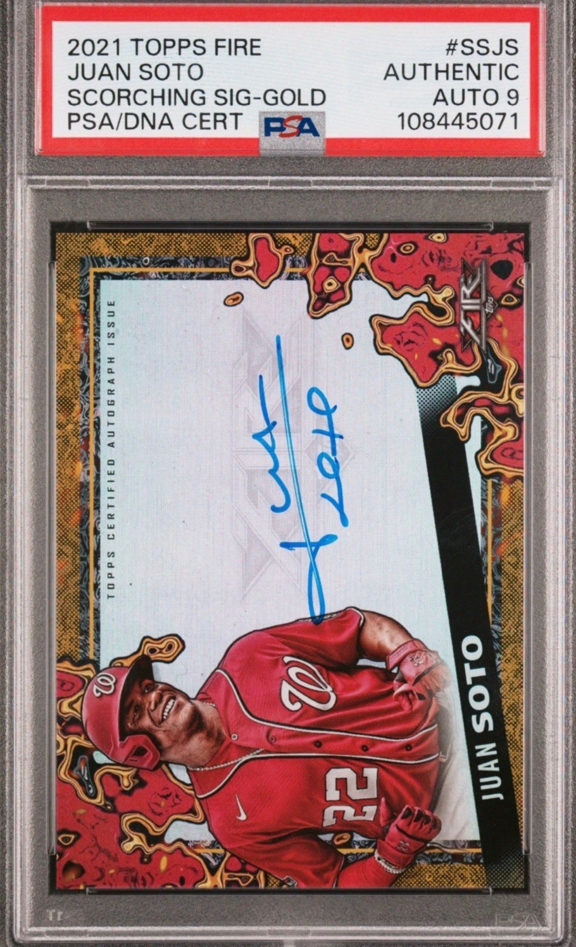 2021 Topps Fire Scorching 10/10 Signatures Gold Juan Soto PSA Auth Auto 9 - 108445071