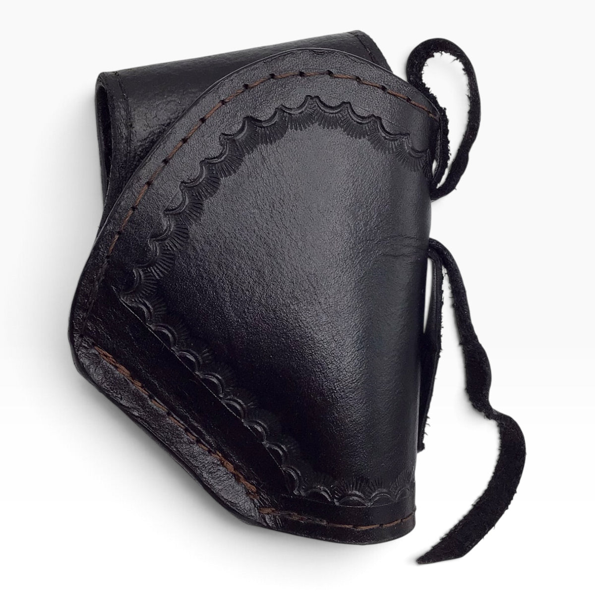 Black Leather Western Style Belt Holster with Leather Hammer Thong