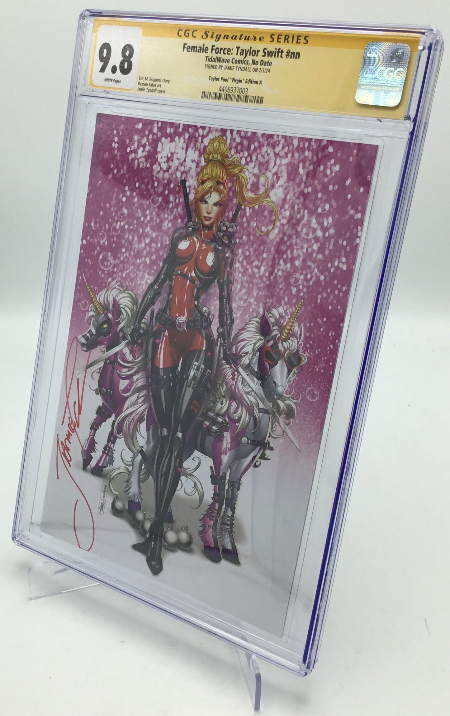 Female Force: Taylor Swift - CGC 9.8, SIGNED by Artist Jamie Tyndall - Taylorpool Virgin Edition A Variant Cover