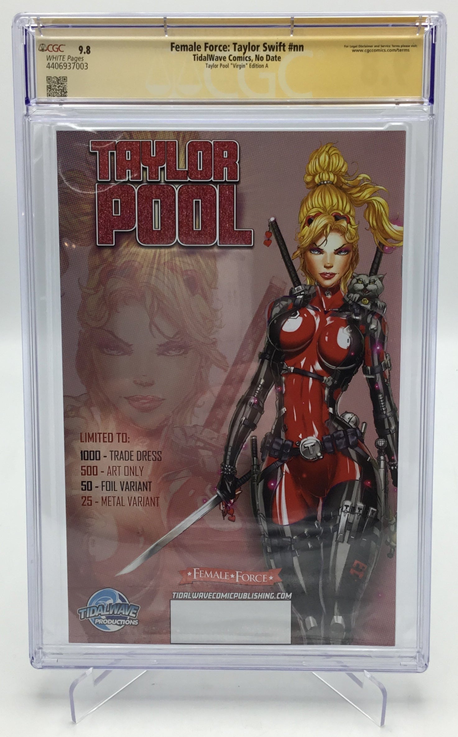 Female Force: Taylor Swift - CGC 9.8, SIGNED by Artist Jamie Tyndall - Taylorpool Virgin Edition A Variant Cover