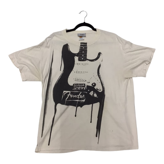 Fender Guitar Graphic Large T-Shirt Vintage Style Cream Tee – Electric Guitar Sketch Design