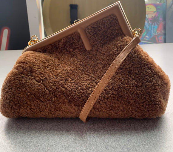 Fendi Small First Bag In FF Motif Fabric Brown