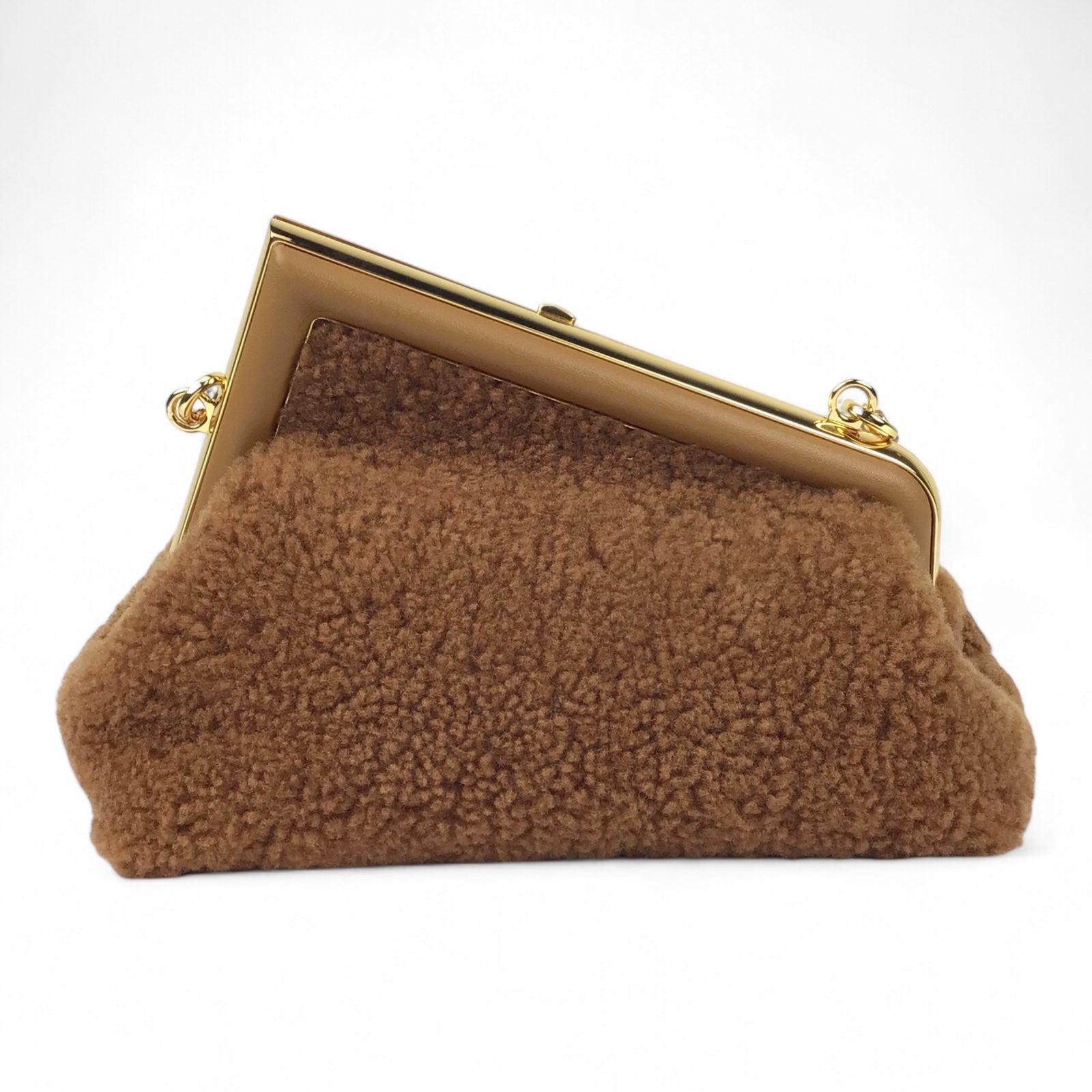 Fendi First Brown Shearling Sheepskin Shoulder Bag w/ Gold Hardware & Dust Bag