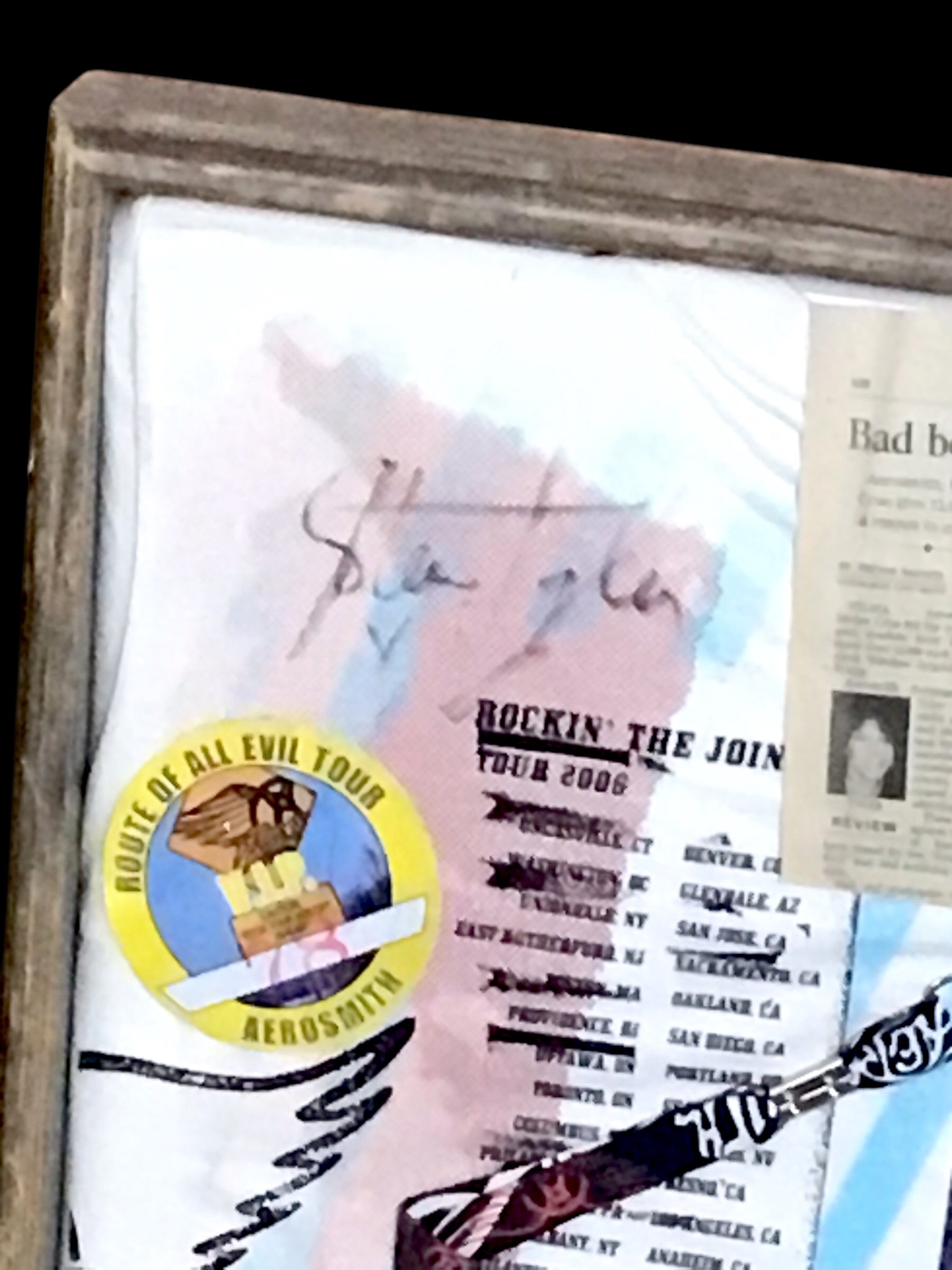 Framed Aerosmith Memorabilia Collage with Signed Tee