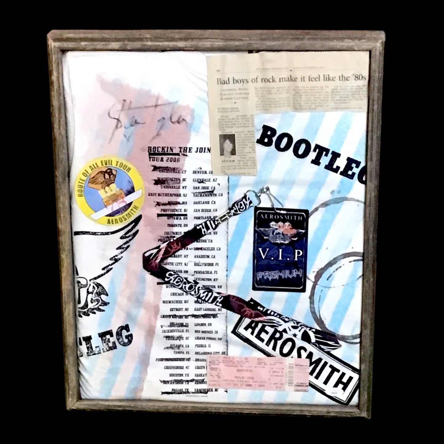 Framed Aerosmith Memorabilia Collage with Signed Tee