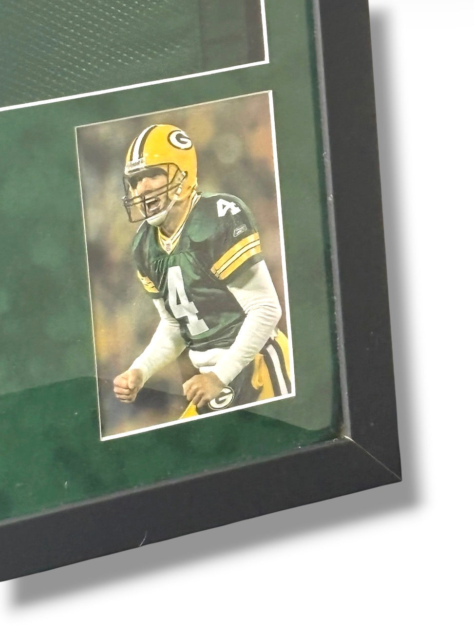 Framed Brett Favre Signed Packers Jersey w/ Brett Favre Auth. & Bowman Holo Sports Card